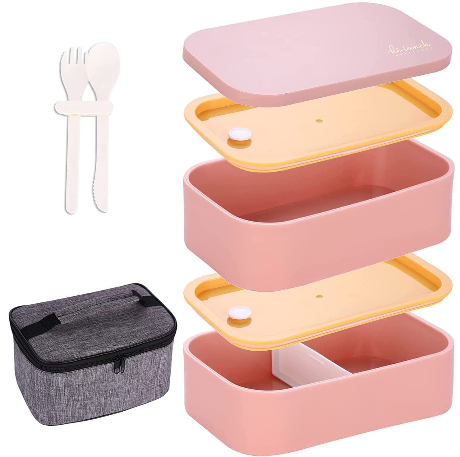 GEMU-HOME Stackable Bento Box Lunch Container - 4-Tier Leak Proof Meal Prep Box for Adults & Kids, BPA-Free Plastic Food Storage (Pink) - Perfect for Office, School, Picnics & Meal Prepping