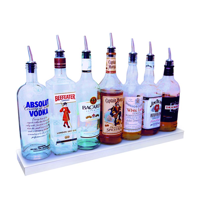 BarConic® LED Liquor Bottle Display Shelf - Low Profile 1-Step Design with Polished Mirrored Metal - Available in Multiple Lengths - Perfect for Bars, Restaurants, and Home Bars Display