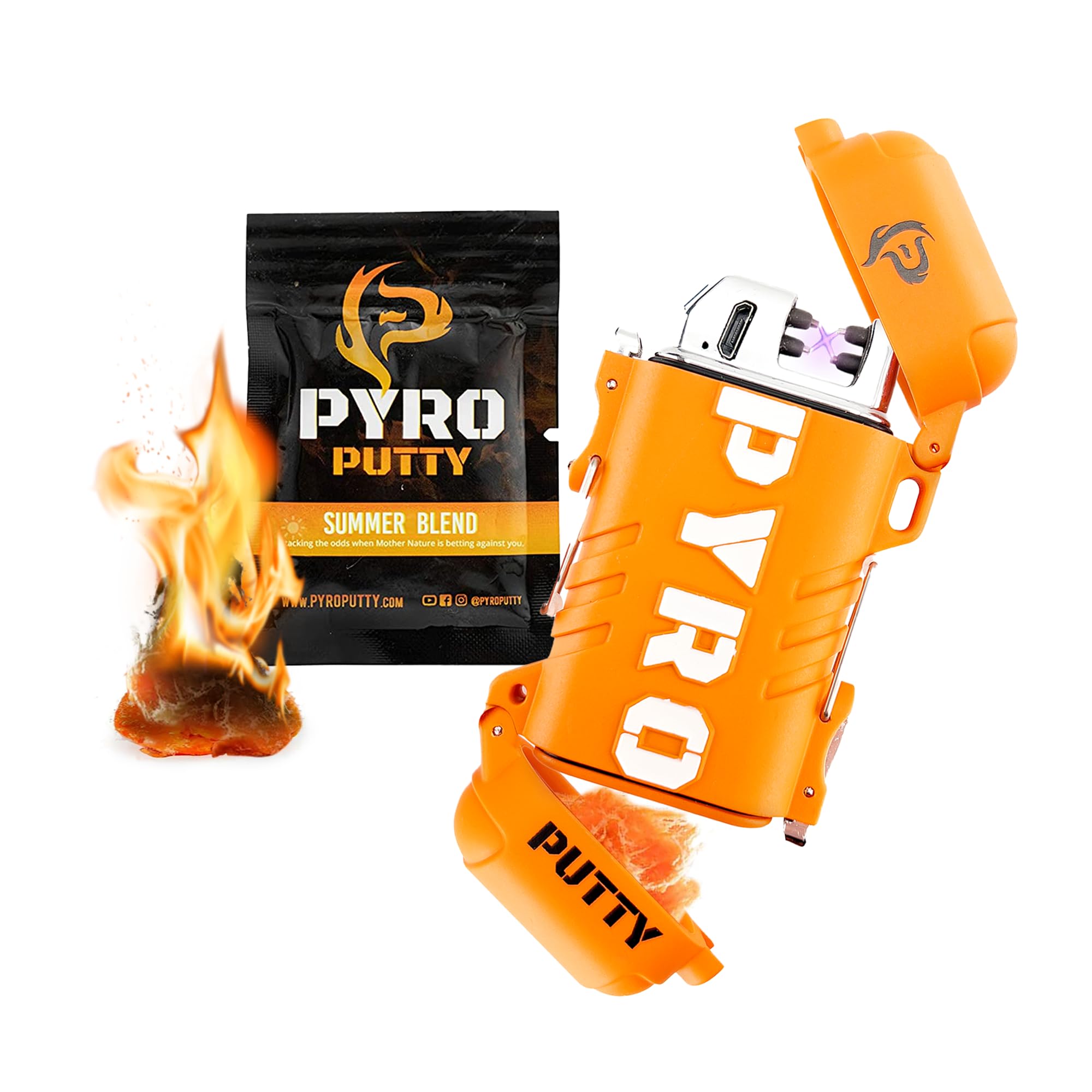 Pyro Putty Stow and Go Rechargeable ARC Lighter: Waterproof Fire Starter for Survival, Backpacking, and Outdoor Adventures - Includes Single Use Summer Putty for Camping, Hiking, and Emergency Preparedness