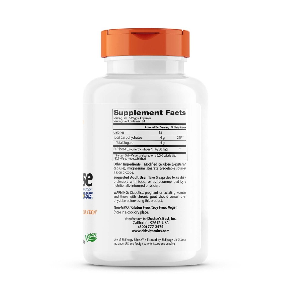 Doctor's Best D-Ribose 850mg - 120 Veggie Capsules | BioEnergy Ribose Supplement for Heart Health, Muscle Recovery & Energy Support | Ideal for Athletes, Fitness Enthusiasts & Active Lifestyles