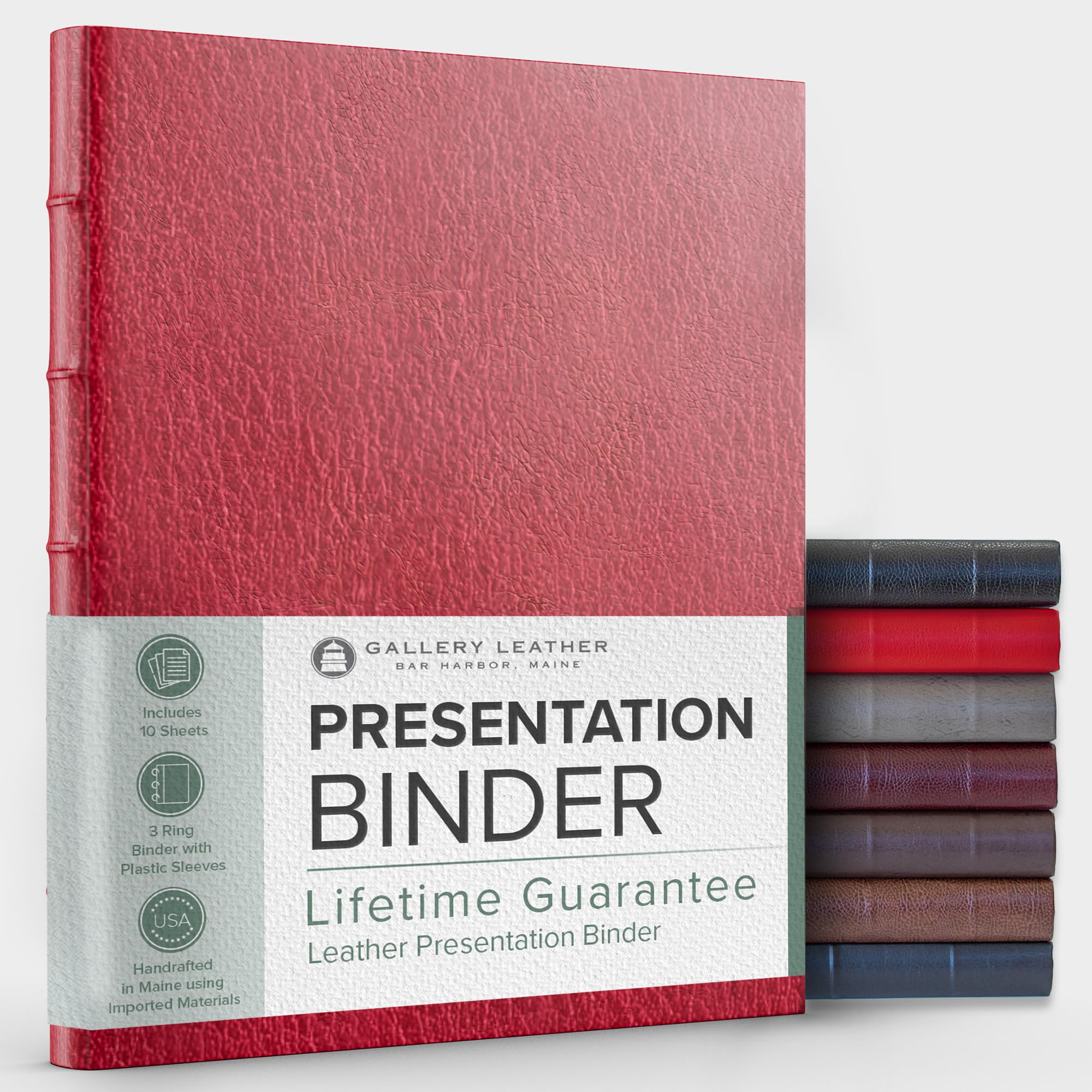 Gallery Leather 3-Ring Binder with Plastic Sleeves - Includes 10 Sheet Protectors (8.5