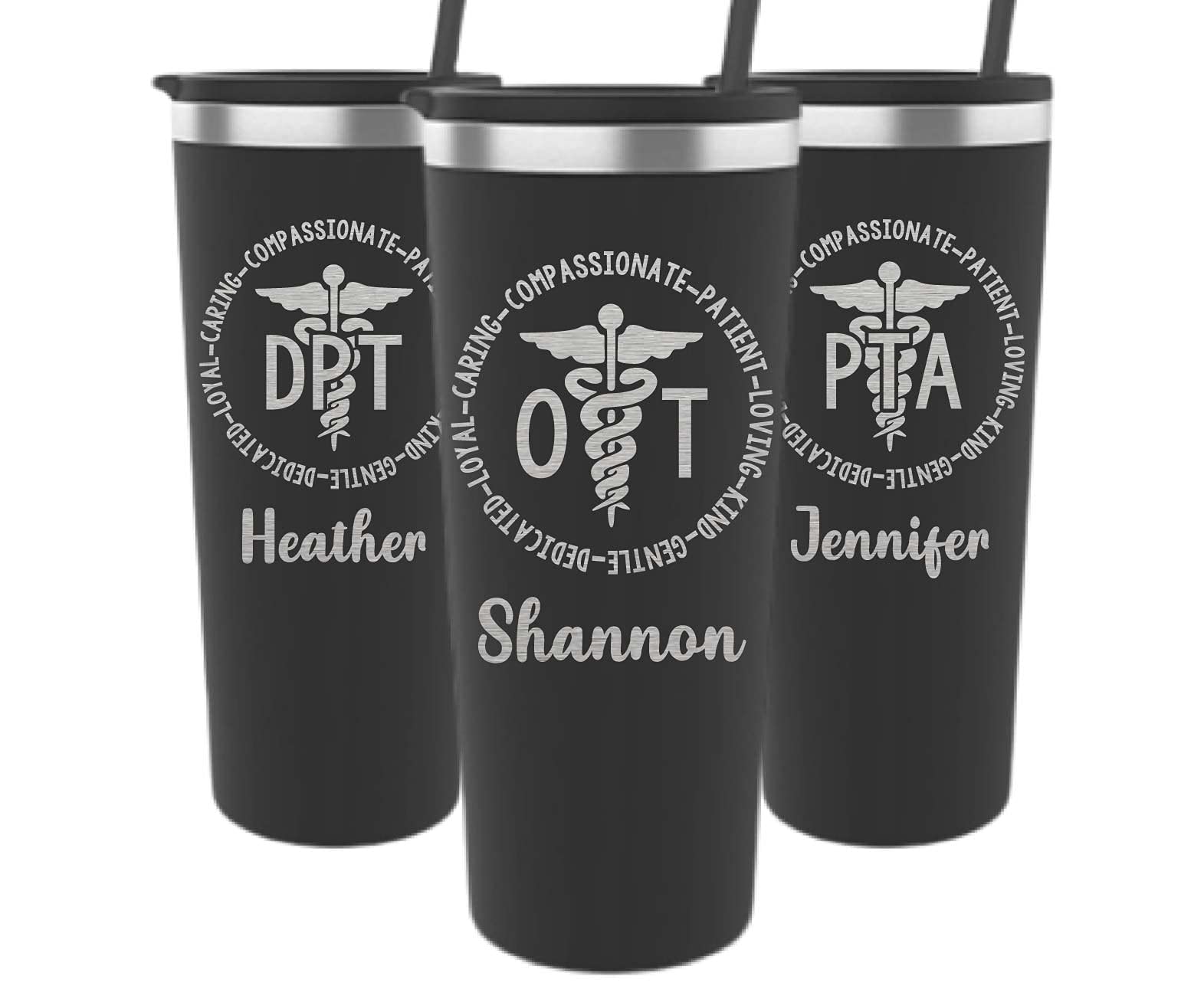 Personalized Physical Therapist Tumbler - 20oz Insulated Stainless Steel Water Bottle - Perfect Gift for Occupational Therapists, PT Assistants & DPT Graduates - Ideal for Clinics, Home Use & Travel - Black PT Themed Design