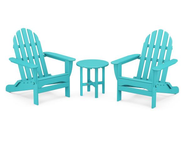 Polywood Classic Folding Adirondack Chair 3-Piece Set - Outdoor Patio Furniture for Deck, Poolside & Garden Relaxation