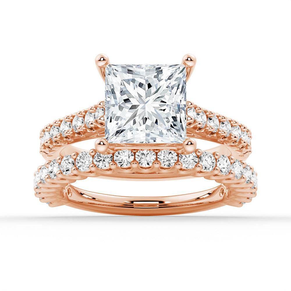 Princess Cut Pavé Moissanite Engagement Ring - 14K White Gold Wedding Band for Women | Sparkling Diamond Alternative for Proposals, Anniversaries & Special Occasions