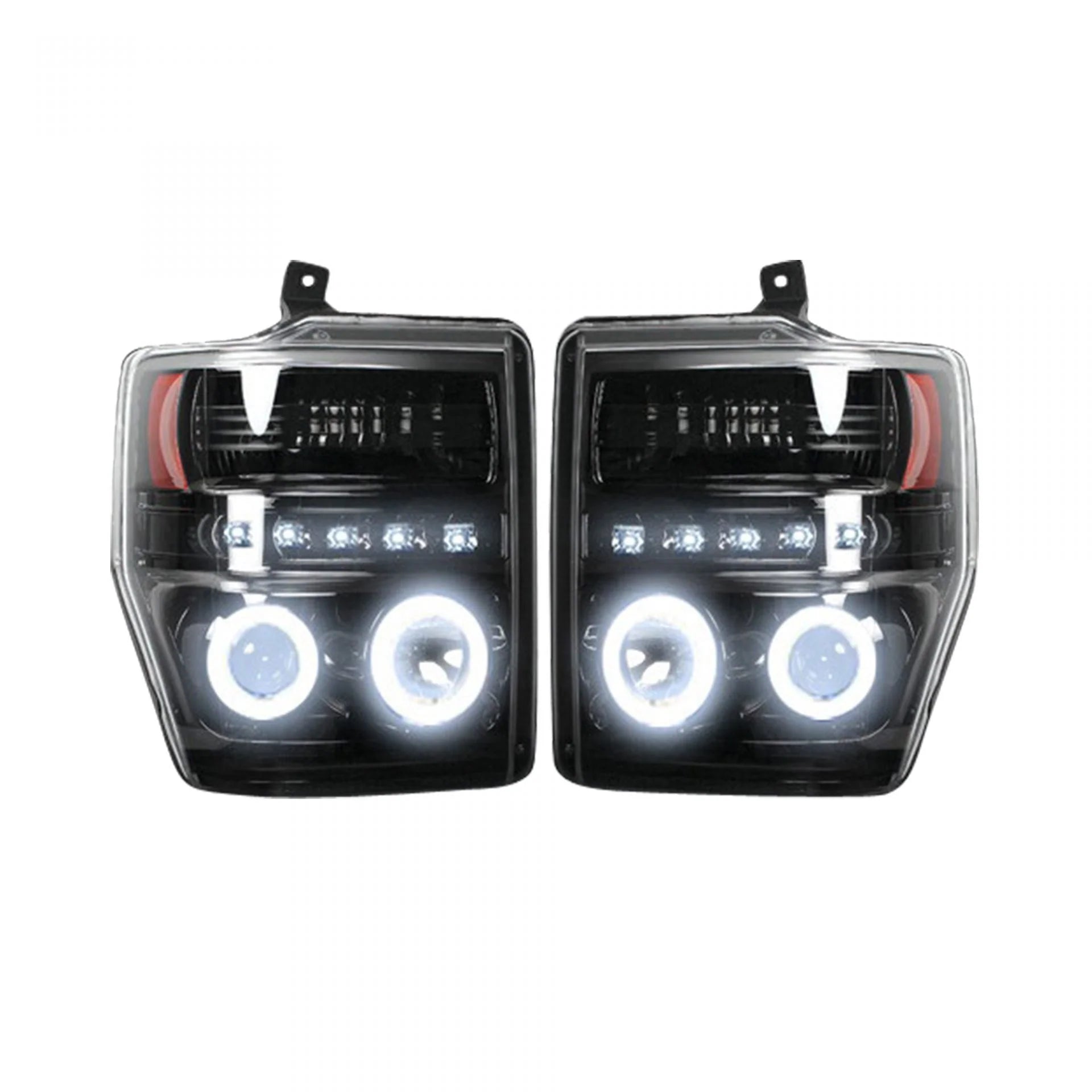 Ford Super Duty 2008-2010 Projector Headlights with CCFL Halos & DRL - Smoked/Black Housing - Upgrade for Night Driving & Off-Road Adventures
