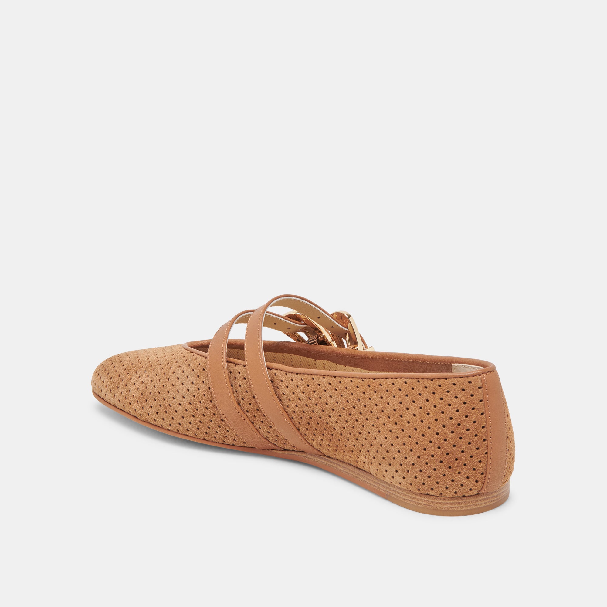 Baylee Wide Ballerina Flats - Pecan Perforated Suede Loafers for Women | Comfortable Slip-On Shoes for Work, Travel & Casual Outfits