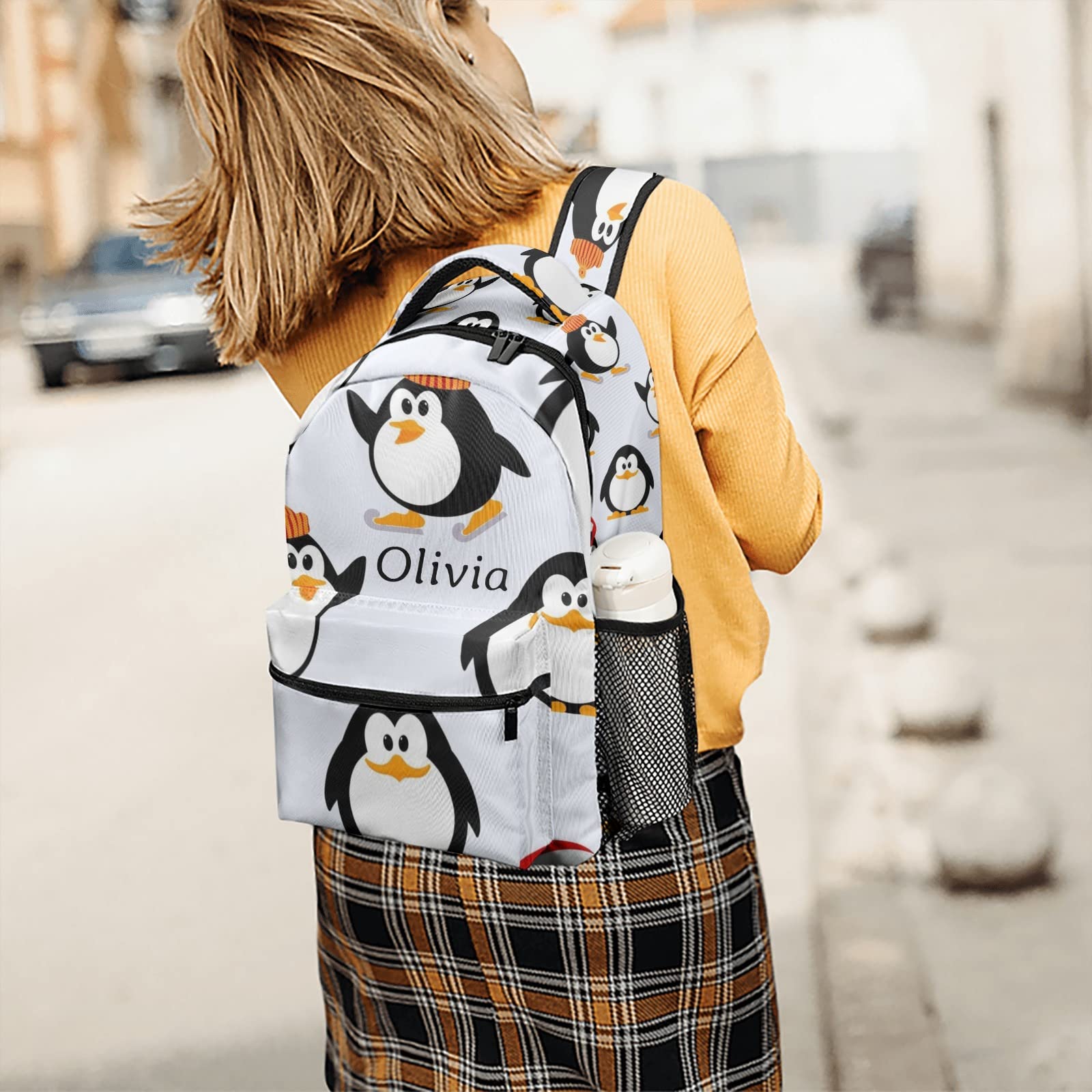 Personalized Cute Cartoon Penguins Backpack - Waterproof School Bag with Name for Boys & Girls | Perfect Gift for Kids, Travel & Outdoor Activities
