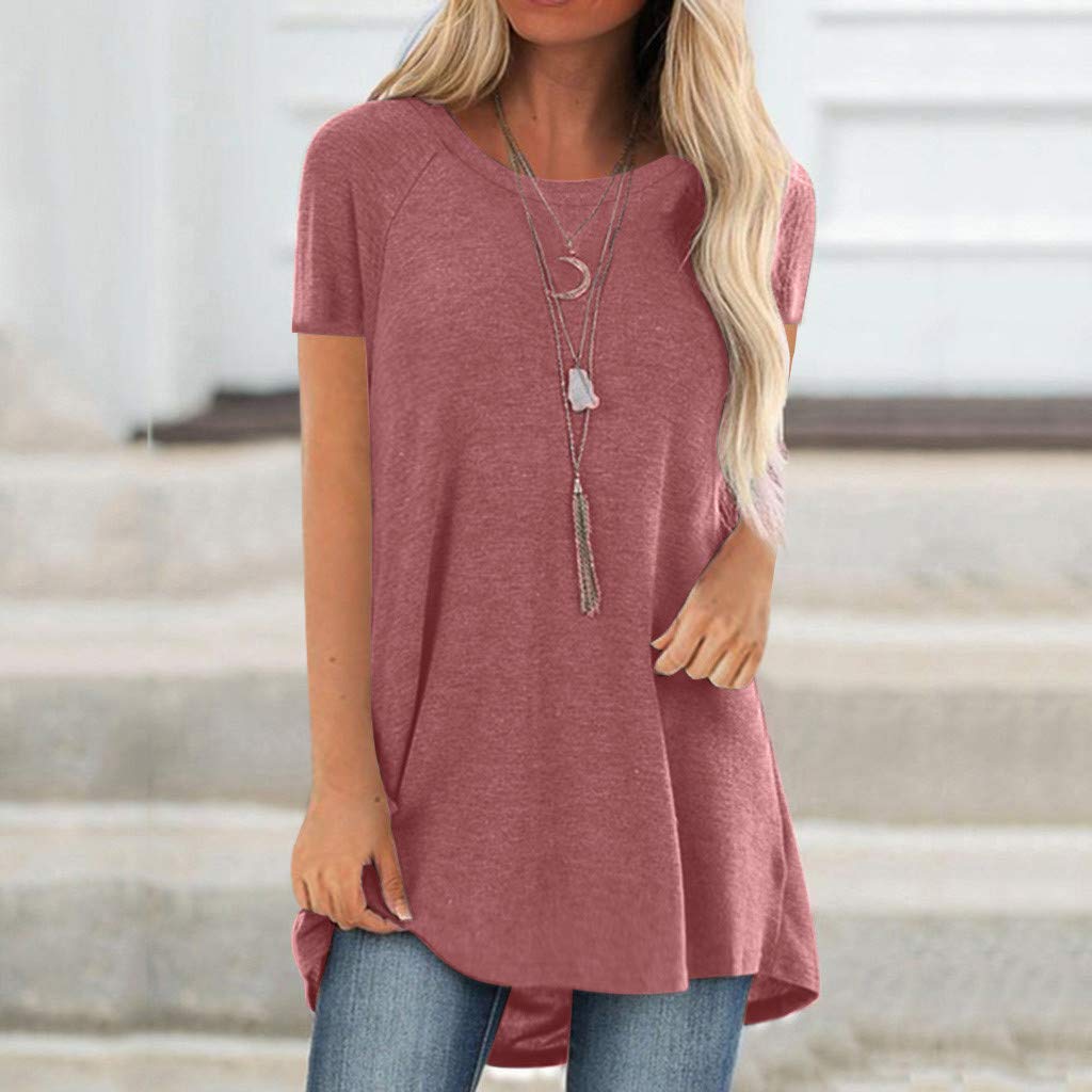 Plus Size Women's Tunic Tops - Crew Neck Short Sleeve Blouse for Dressy Casual Wear | Perfect with Leggings for Work, Travel & Everyday Outfits
