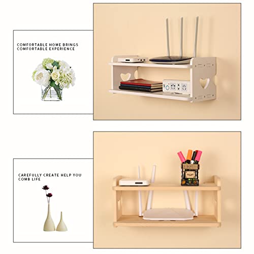 Wall Mount Router Shelf with Cable Management - 2 Tier Floating Storage Box for WiFi Modem, Power Strips & Electronics - Hide Wires & Organize Home Office (50 x 20 x 18.5cm) - Perfect for Living Room, Bedroom & Workspace Organization