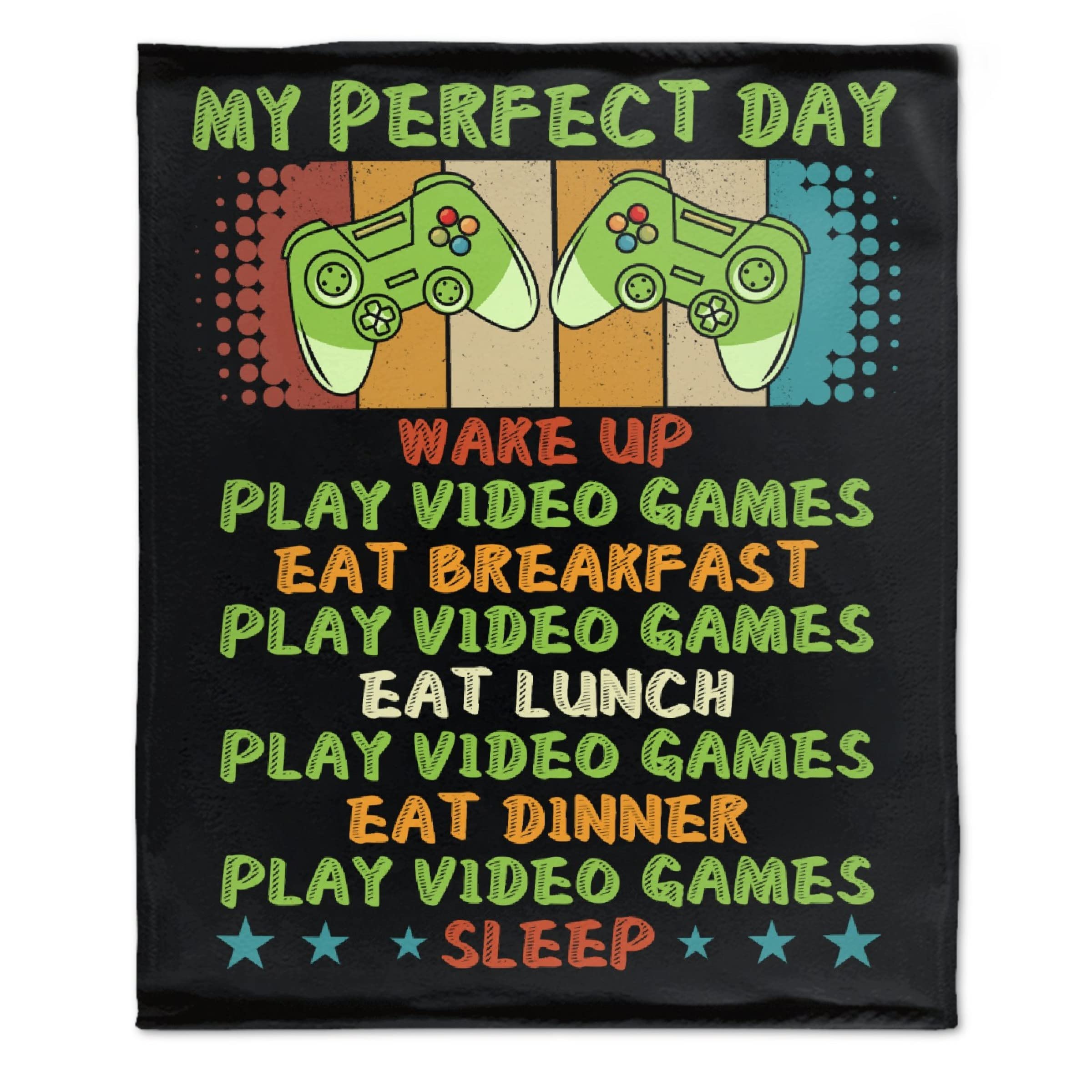 Audumbara My Perfect Day Video Games Blanket - Funny Cool Gamer Lightweight Fleece Throw (120x90 Inches) - Soft Flannel Kawaii Blanket for Adults & Teens - Perfect for Gaming, Movie Nights & Family Cuddles