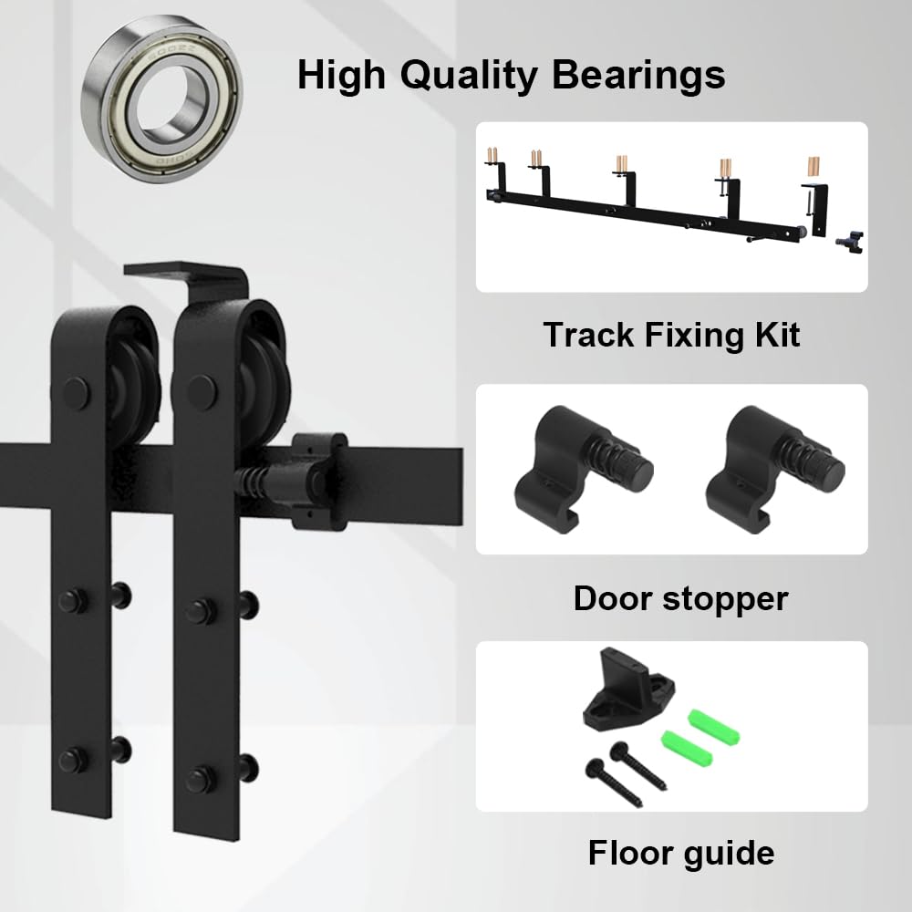 5FT Ceiling Mount Sliding Barn Door Hardware Kit - Heavy Duty Closet Rail System with Roller Brackets for Wooden Doors | Perfect for Bedroom, Closet & Loft Spaces