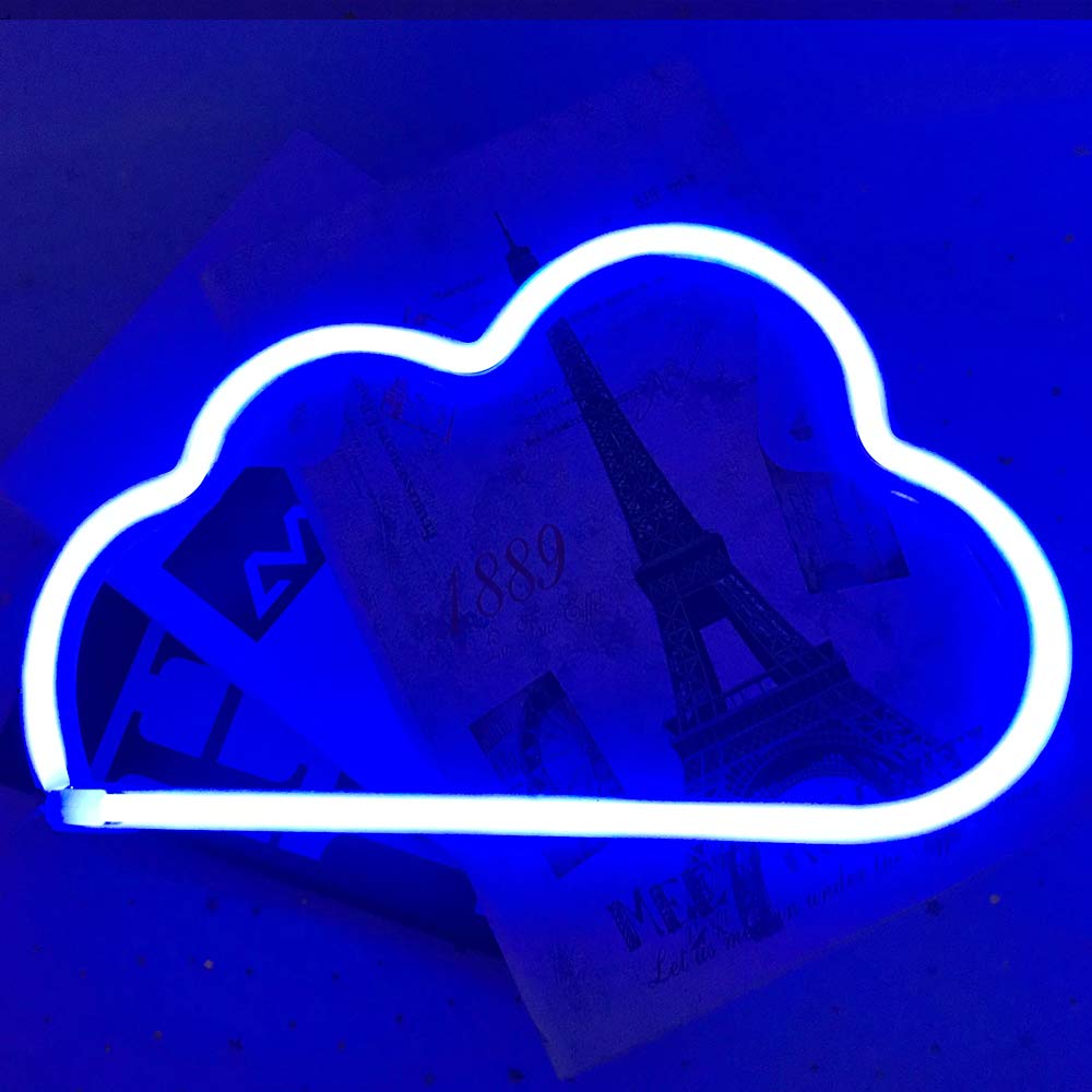 Cloud Neon Light Sign - Battery & USB Powered Wall Decor for Bedroom, Living Room, Party | Blue LED Night Light for Kids Room, Christmas & Birthday Gift - Perfect for Home Decor, Nursery Lighting & Special Occasions