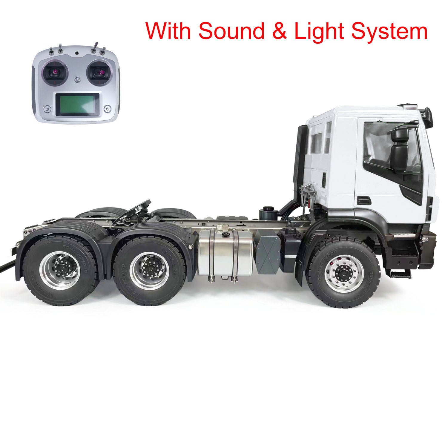 1/14 Scale 6x6 RC Tractor Truck with 2-Speed Transmission - Remote Control Car with Realistic Sounds & LED Lights - Perfect for Off-Road Adventure & Construction Play