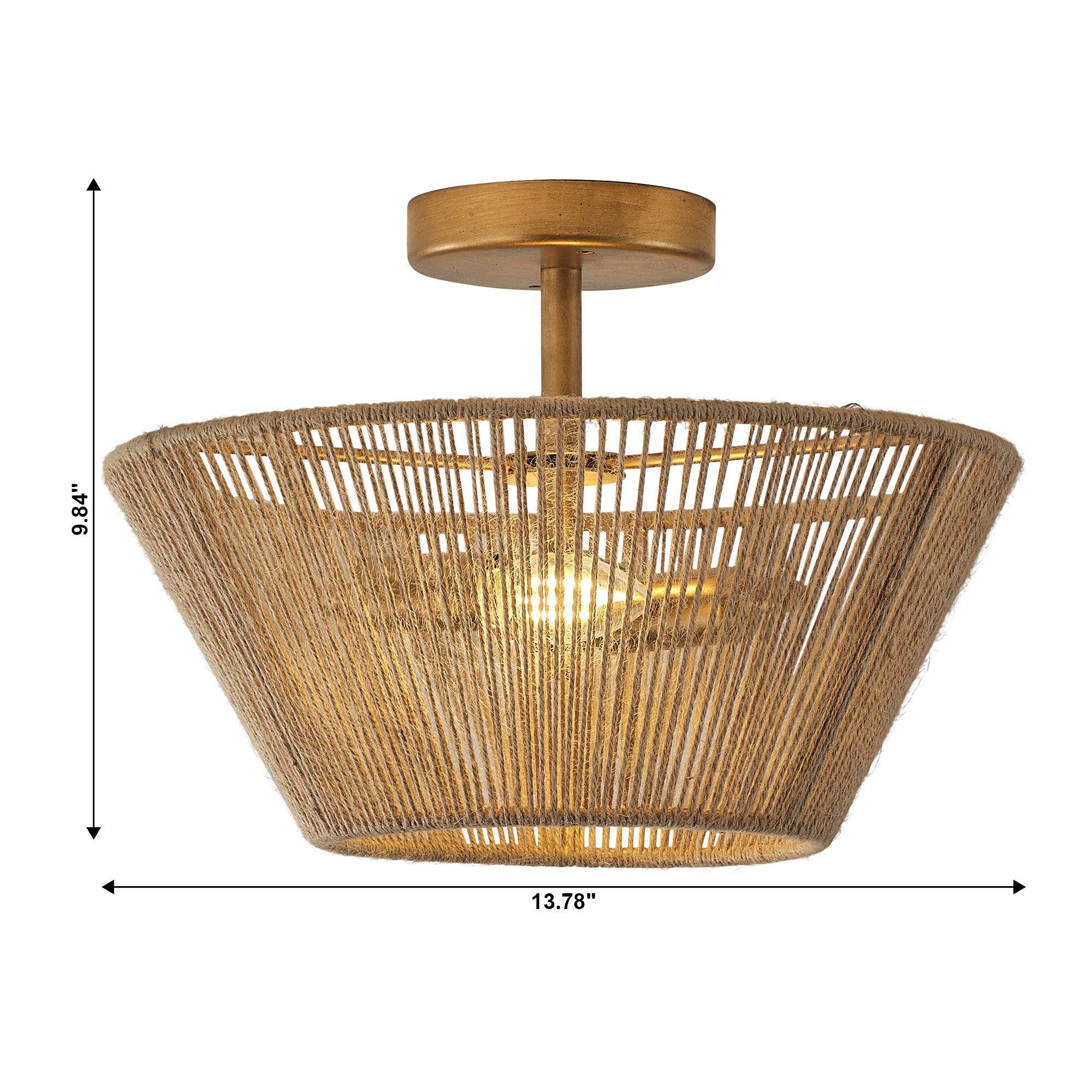 Farmhouse 2-Light Flush Mount Ceiling Light with Natural Rattan Rope - Perfect for Kitchen, Dining Room, Bedroom & Boho Home Decor