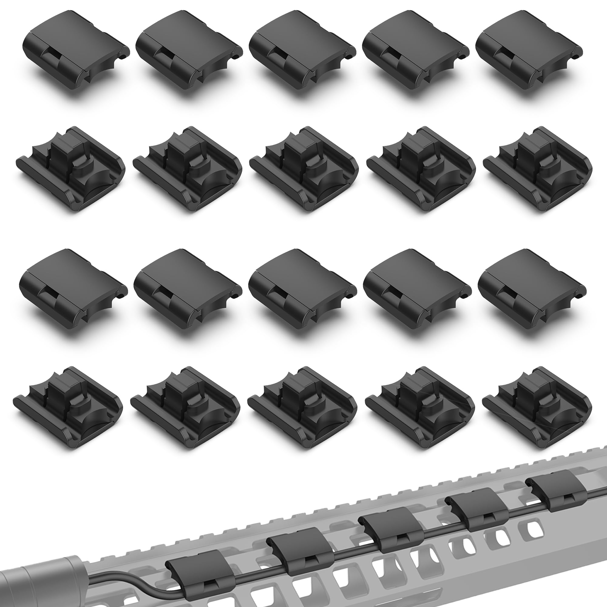 20PCS MLOC Wire Management Cable Clips - Picatinny Rail Pressure Switch Organizer for Gun Flashlight & Laser Accessories - Removable Recessed Design for Tactical Gear & Firearm Maintenance (Perfect for Range Days & Home Defense Setup)