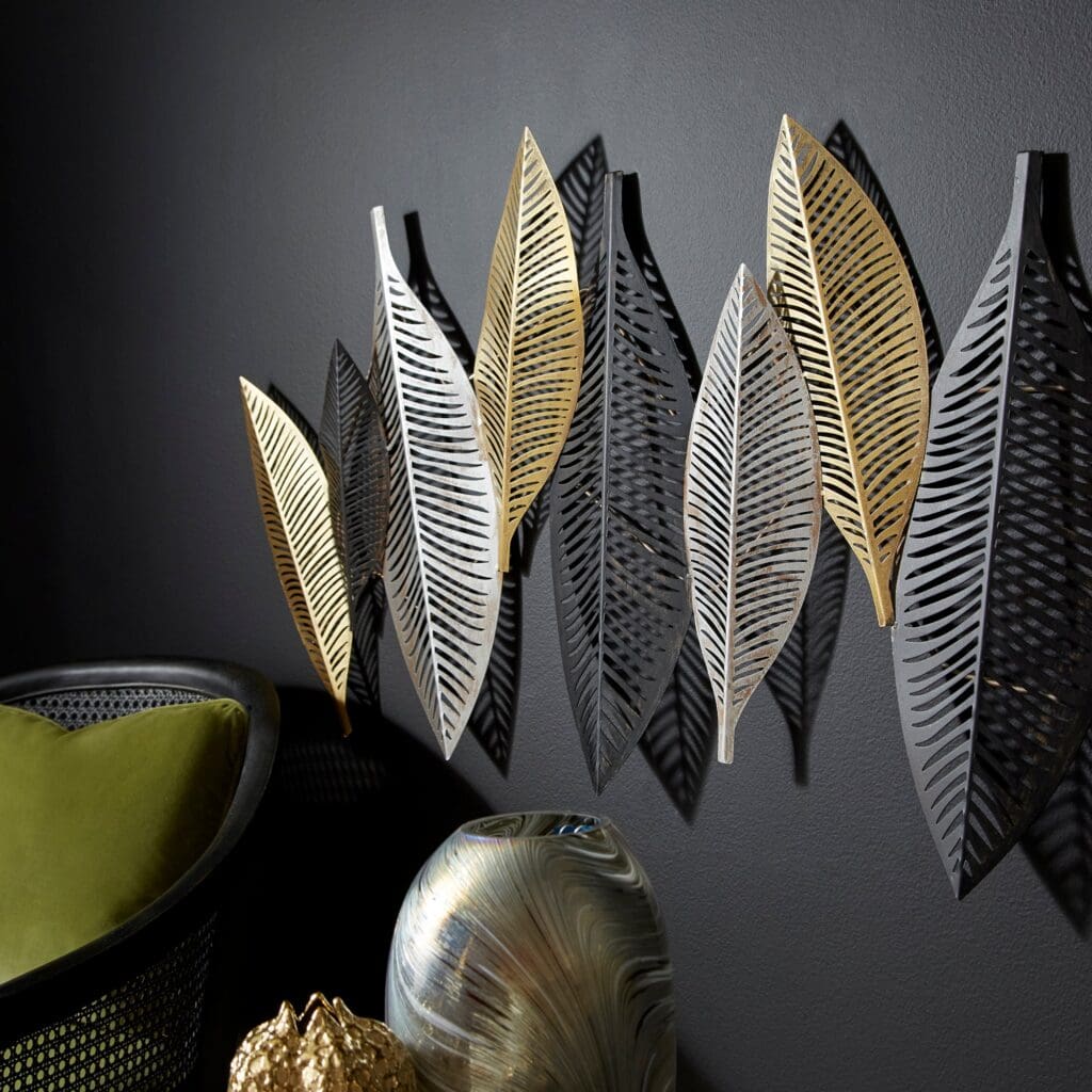 Cyan Design 11043 Leaflet Wall Decor in Gold, Noir & Silver - Elegant Home & Office Wall Art for Living Room, Bedroom, Dining Room Decor