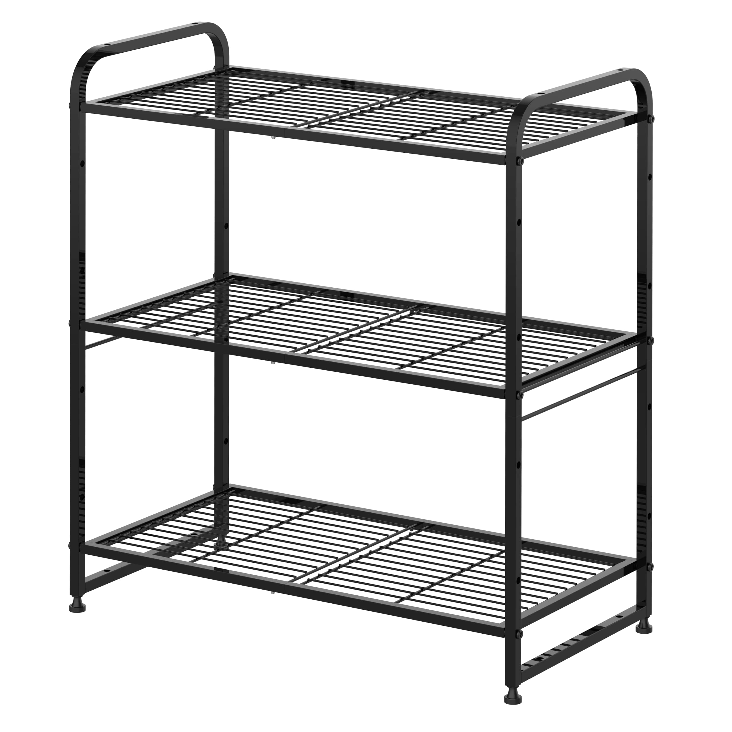 3-Tier Stackable Wire Shelving Unit - Adjustable Kitchen Storage Rack & Cabinet Organizer for Pantry, Bathroom, Garage | Black Metal Shelf for Home Organization