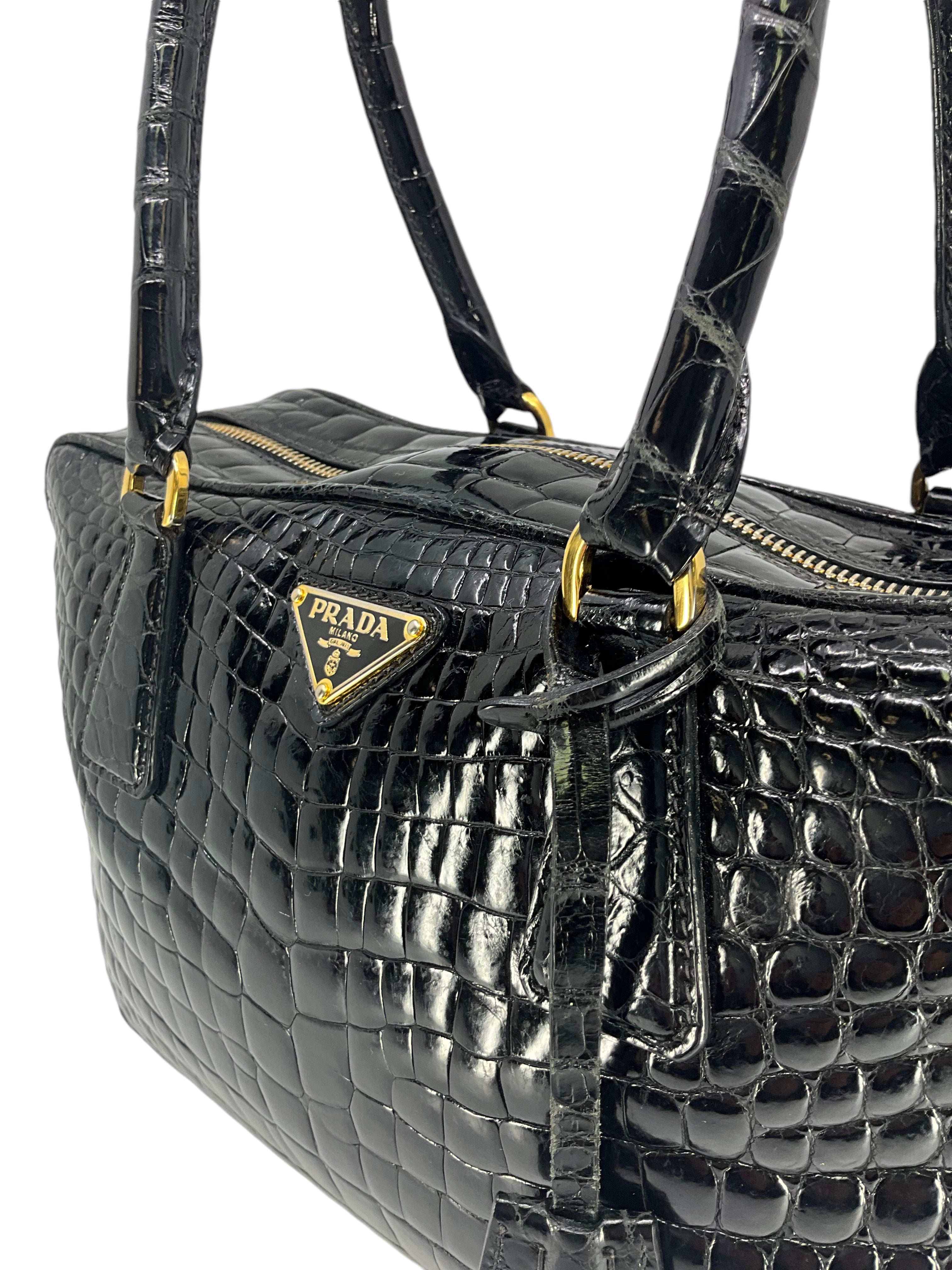 Prada Logo Crocodile Leather Doctor Satchel Bag - Luxury Designer Handbag for Women, Perfect for Work, Travel & Evening Events