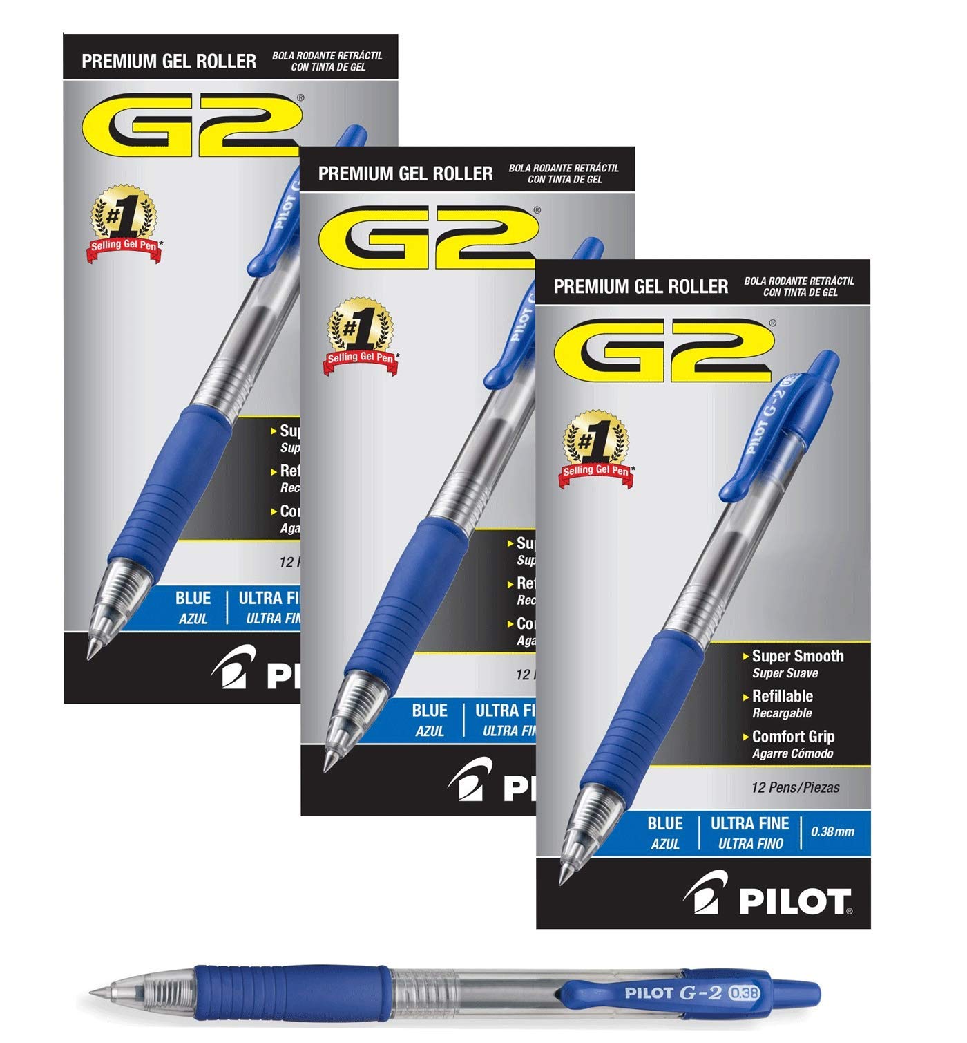 Pilot G2 Retractable Premium Gel Ink Roller Ball Pens - Ultra Fine 0.5mm Point - 36 Pack Blue Ink - Smooth Writing for Office, School & Note Taking - Bulk Pack for Professionals & Students