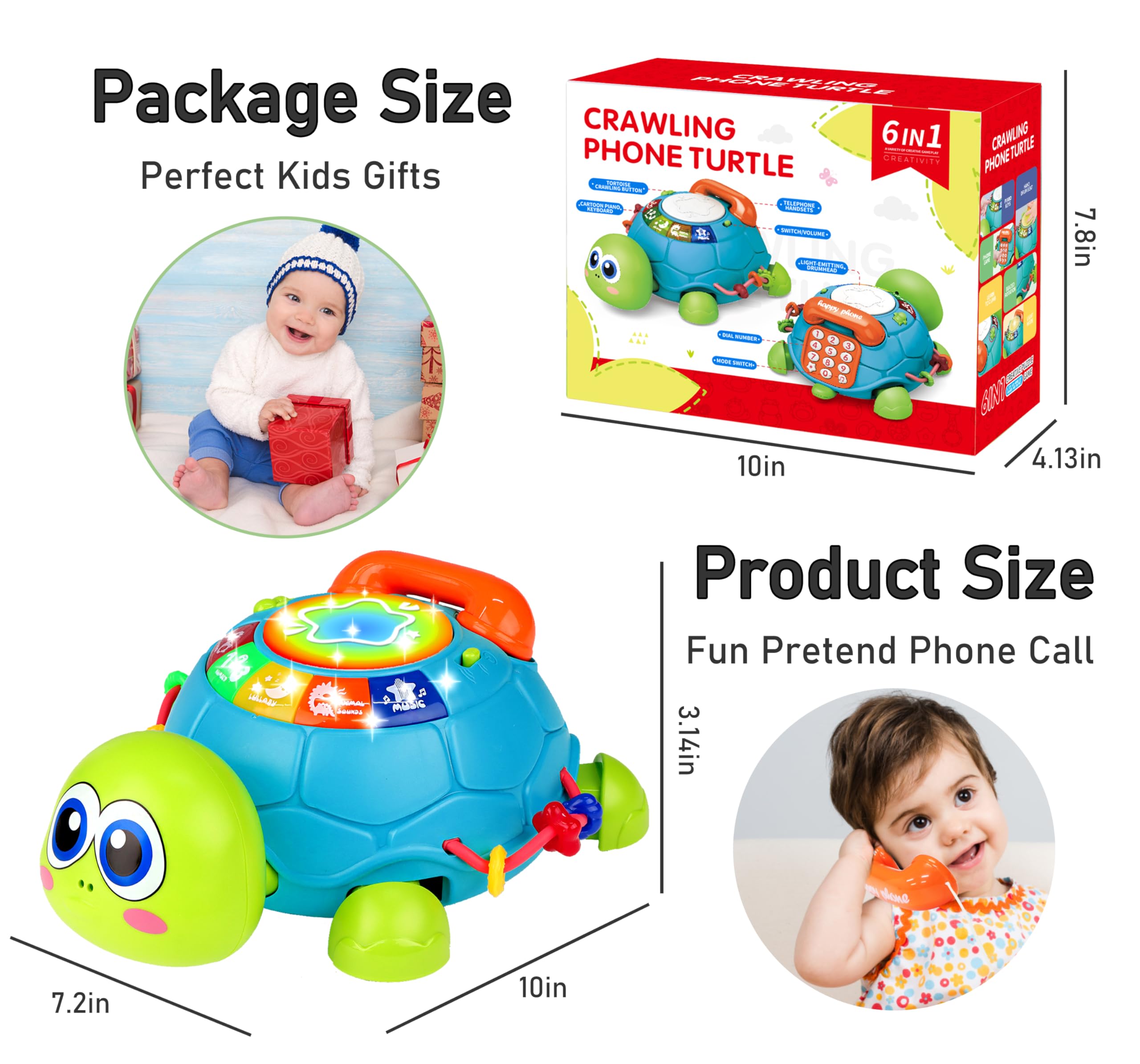 KWYZ Musical Turtle Crawling Baby Toy with Lights & Sounds - Interactive Learning Toy for Infants 0-3 3-6 6-12 12-18 Months - Perfect Tummy Time, Sensory & Birthday Gift for 1-2 Year Old Boys & Girls - Encourages Crawling & Early Development