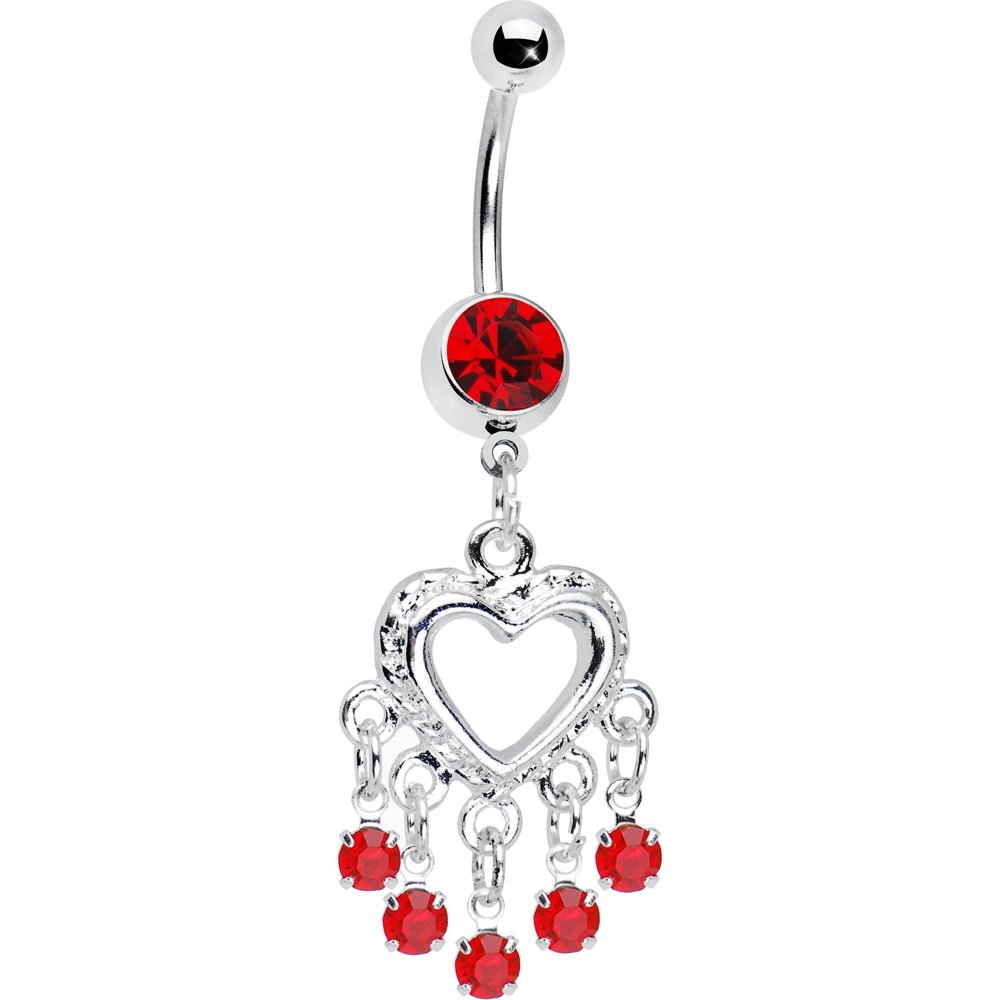 Body Candy Love Drops Red Heart Chandelier Belly Ring - Stylish Navel Piercing Jewelry for Women, Perfect for Parties, Beach & Everyday Wear