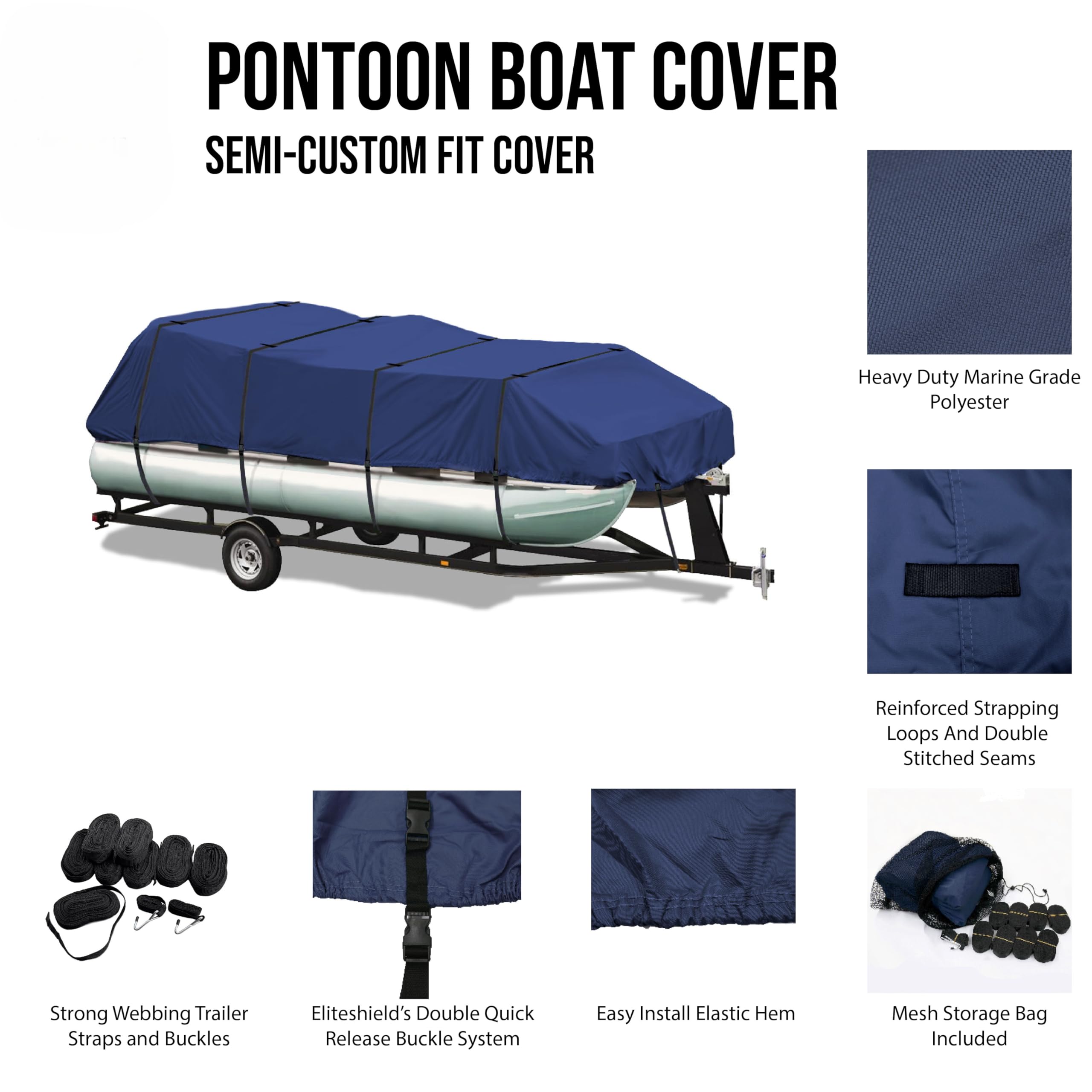 Elite Shield Heavy Duty 600D Polyester Waterproof Pontoon Boat Cover - Marine Grade Trailerable Deck Cover for 17ft-20ft Boats (102