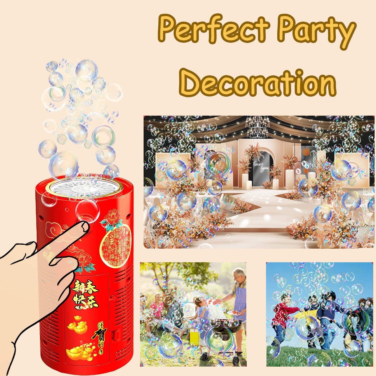 Portable Firework Bubble Machine with LED Lights - Fun Bubble Blower for Kids, Parties, New Year Celebrations & Outdoor Events - Perfect Gift for Boys & Girls