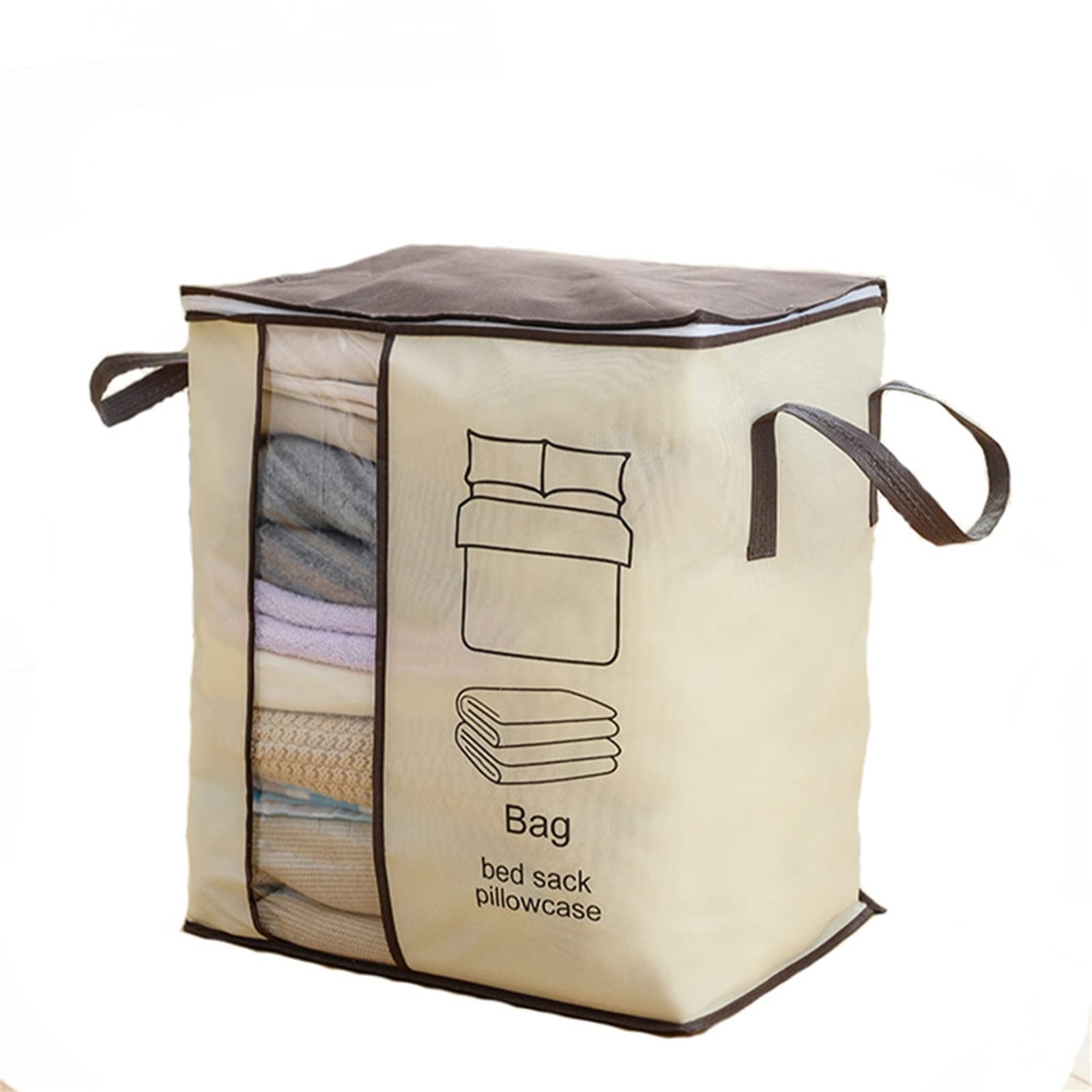 DCVFRQ Non-Woven Storage Bag - Portable Quilt Organizer for Bedding & Clothes | Brown