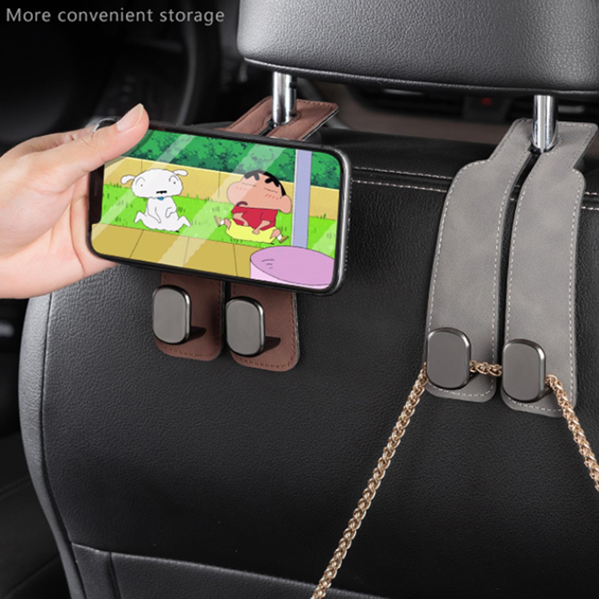 Amelity 2-Pack Black Car Seat Back Storage Hooks - Heavy Duty Purse & Bag Hanger for Headrest - Perfect for Organizing Purses, Groceries, and Shopping Bags in Your Vehicle