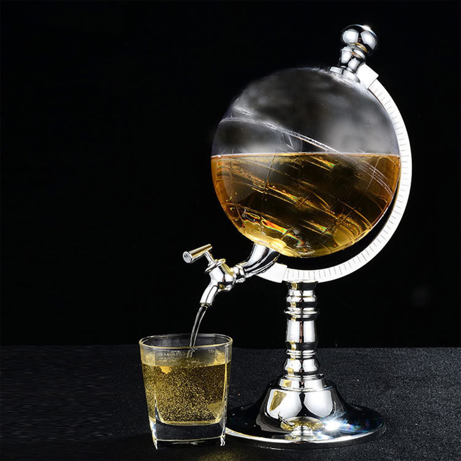 Personalized Silver Globe Drink Dispenser with Funnel & Stopper - Whiskey Liquor Wine Dispenser for Bourbon, Scotch & Cocktails - Unique Birthday, Anniversary, Housewarming Gift for Men, Dad, Grandpa, Husband - Perfect for Home Bars, Parties & Special Occasions