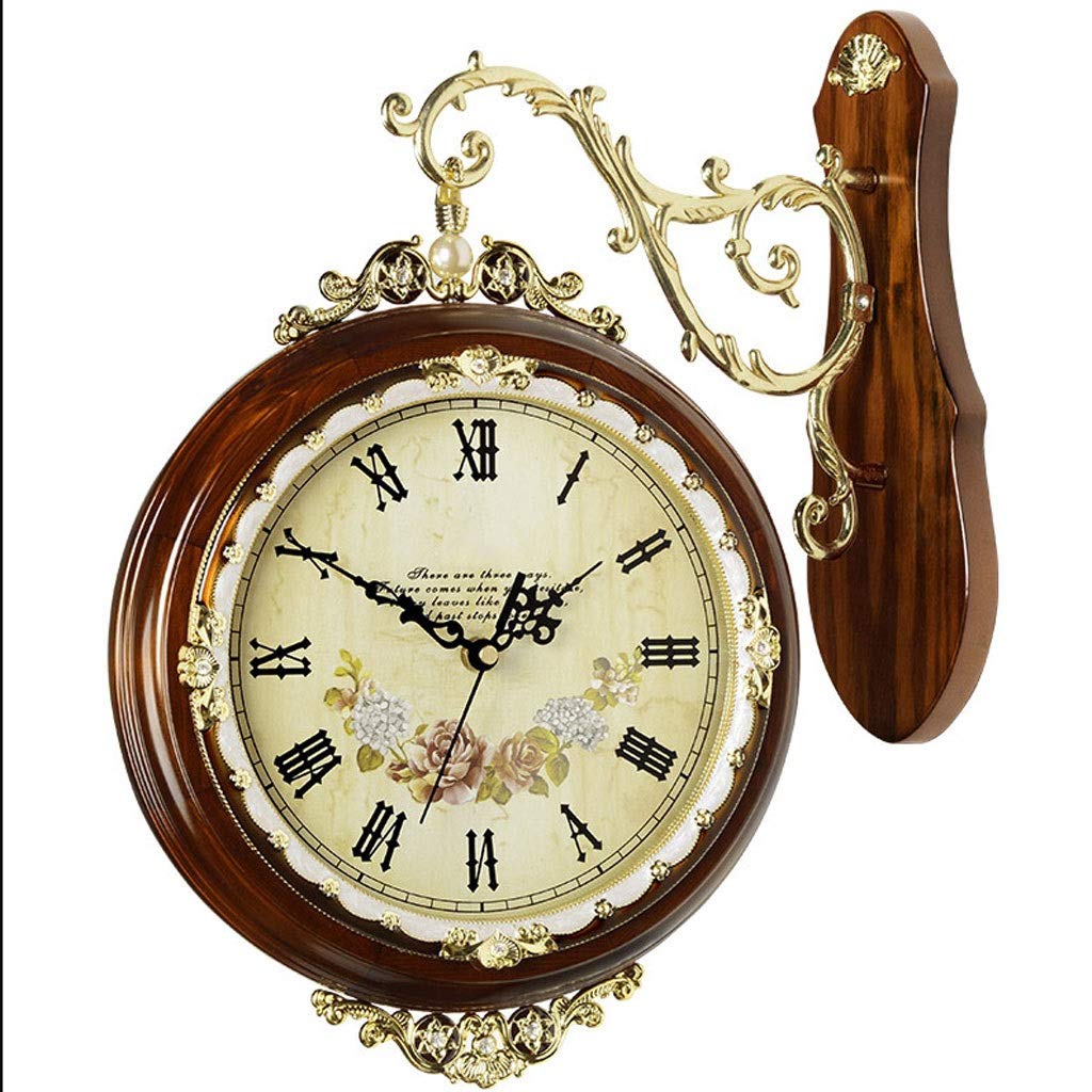 Vintage European Retro Double-Sided Wall Clock - Classic Quartz Wall Decor for Living Room, Bedroom & Office - Elegant Brown Home Decoration Clock | Perfect for Farmhouse, Modern & Traditional Interior Design