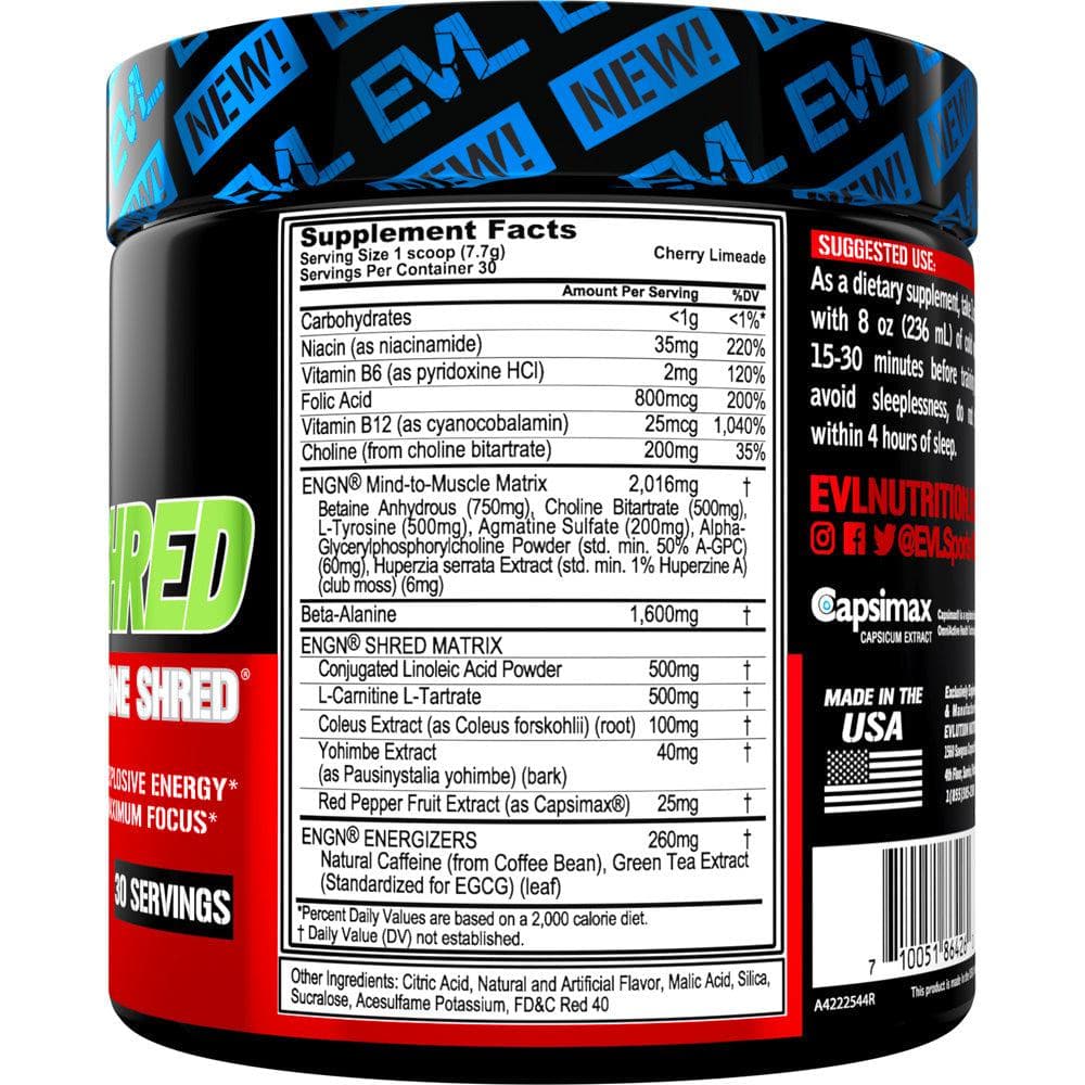 EVLution Nutrition ENGN Shred Pre-Workout Powder - 246g (30 Servings) | Fat Burner & Energy Booster for Gym & Fitness Training