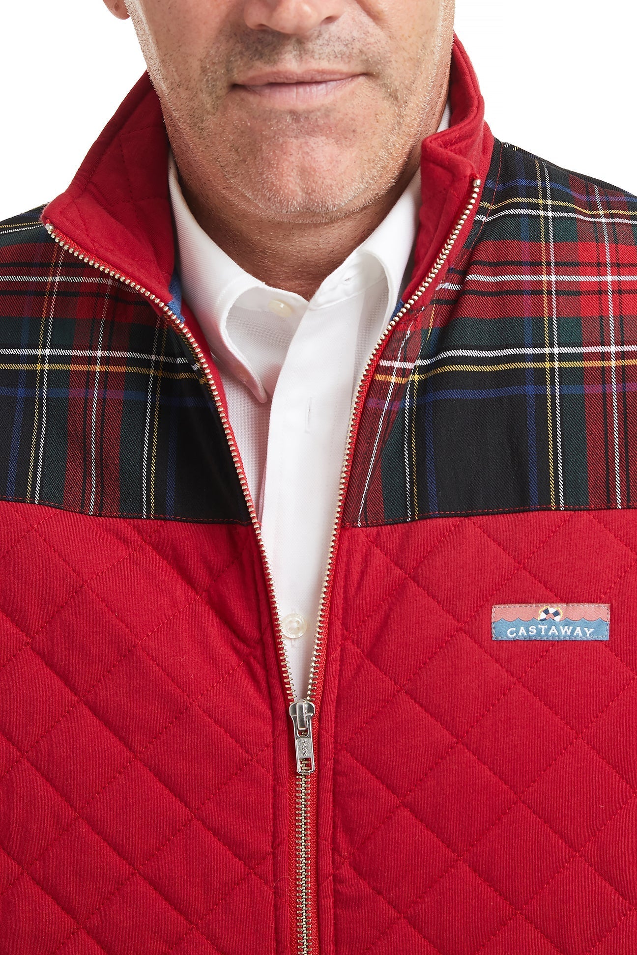 Cross Rip Quilted Vest for Men - Regatta Red with Black Stewart Tartan Trim - Outdoor Hunting, Hiking & Casual Wear