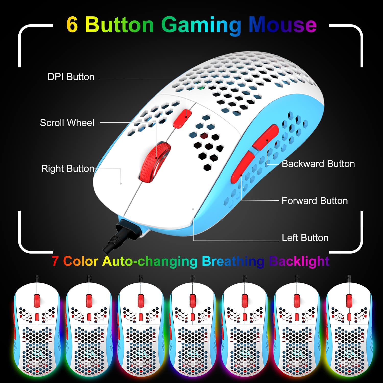60% Compact RGB Backlit Mechanical Gaming Keyboard & Honeycomb Optical Mouse Combo with Mouse Pad - Perfect for PC Gamers, Typists & Office Work