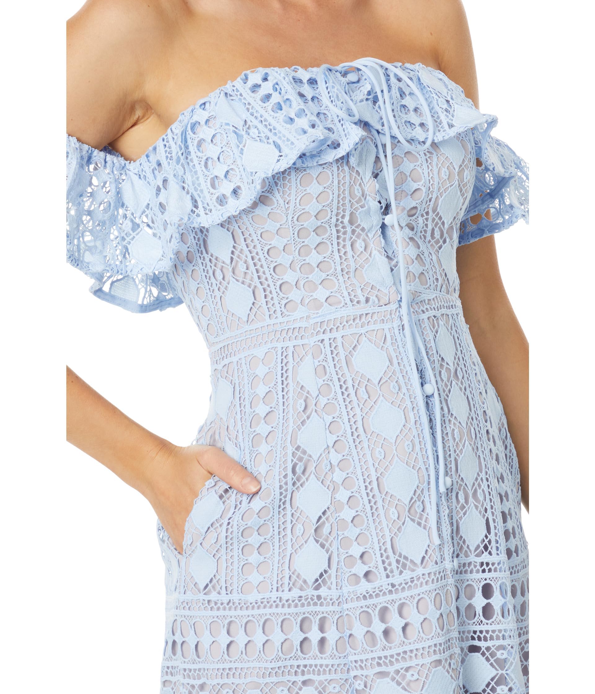 En Saison Janelle Midi Dress - Light Blue Floral Summer Dress for Women, Size LG | Casual Beach Wear, Garden Party & Date Night Outfit