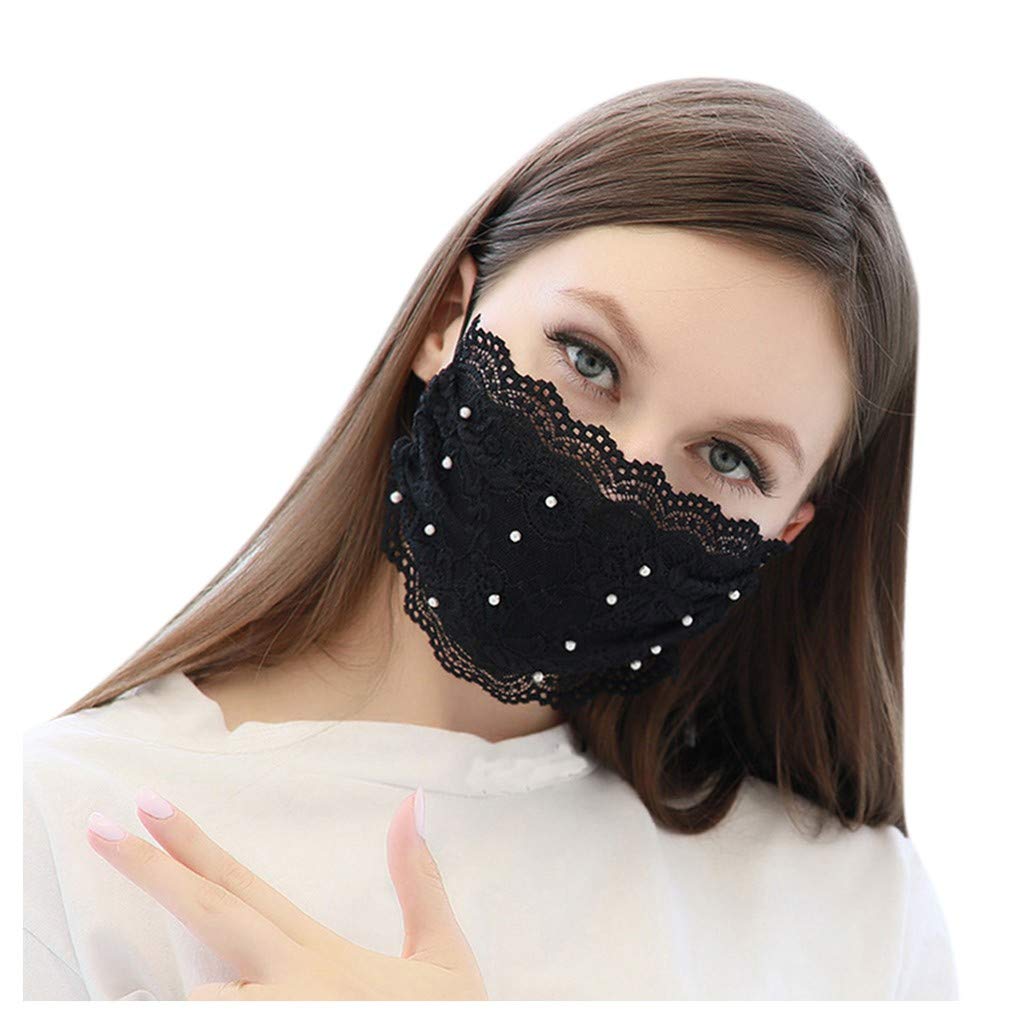 Washable Reusable Lace Face Masks for Women - Breathable Dustproof Fabric Face Cover - Fashionable Balaclava for Daily Protection & Outdoor Activities