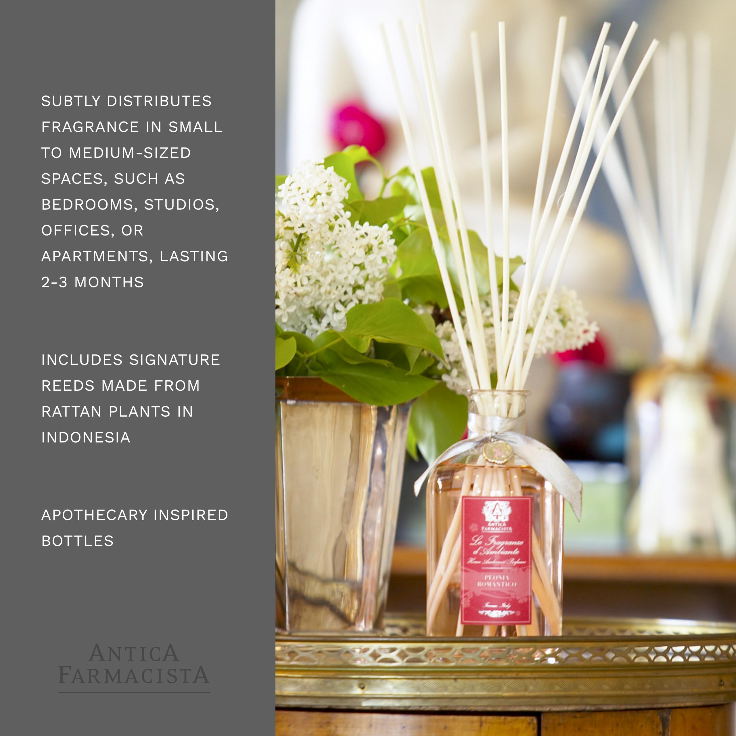 Antica Farmacista Home Ambiance Diffuser - Peony, Gardenia & Rose Scented Essential Oil Diffuser (8.45 Fl Oz) for Aromatherapy, Relaxation & Home Fragrance