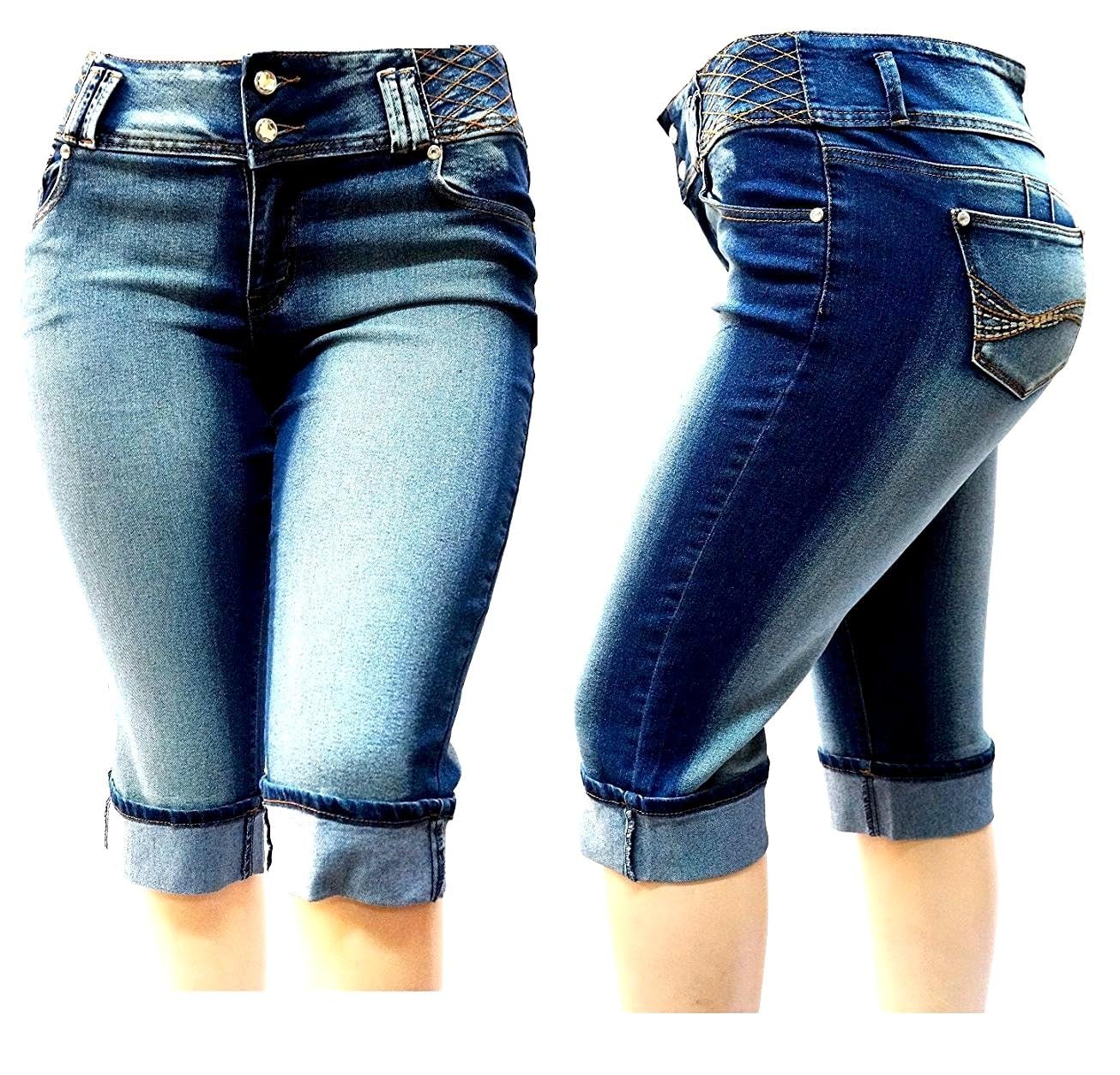 Jack David CYCLON Women's Plus Size Stretch MID Rise Blue Black Denim Jeans Capri (Size 14) - Comfortable Casual Pants for Everyday Wear, Work & Weekend Outings