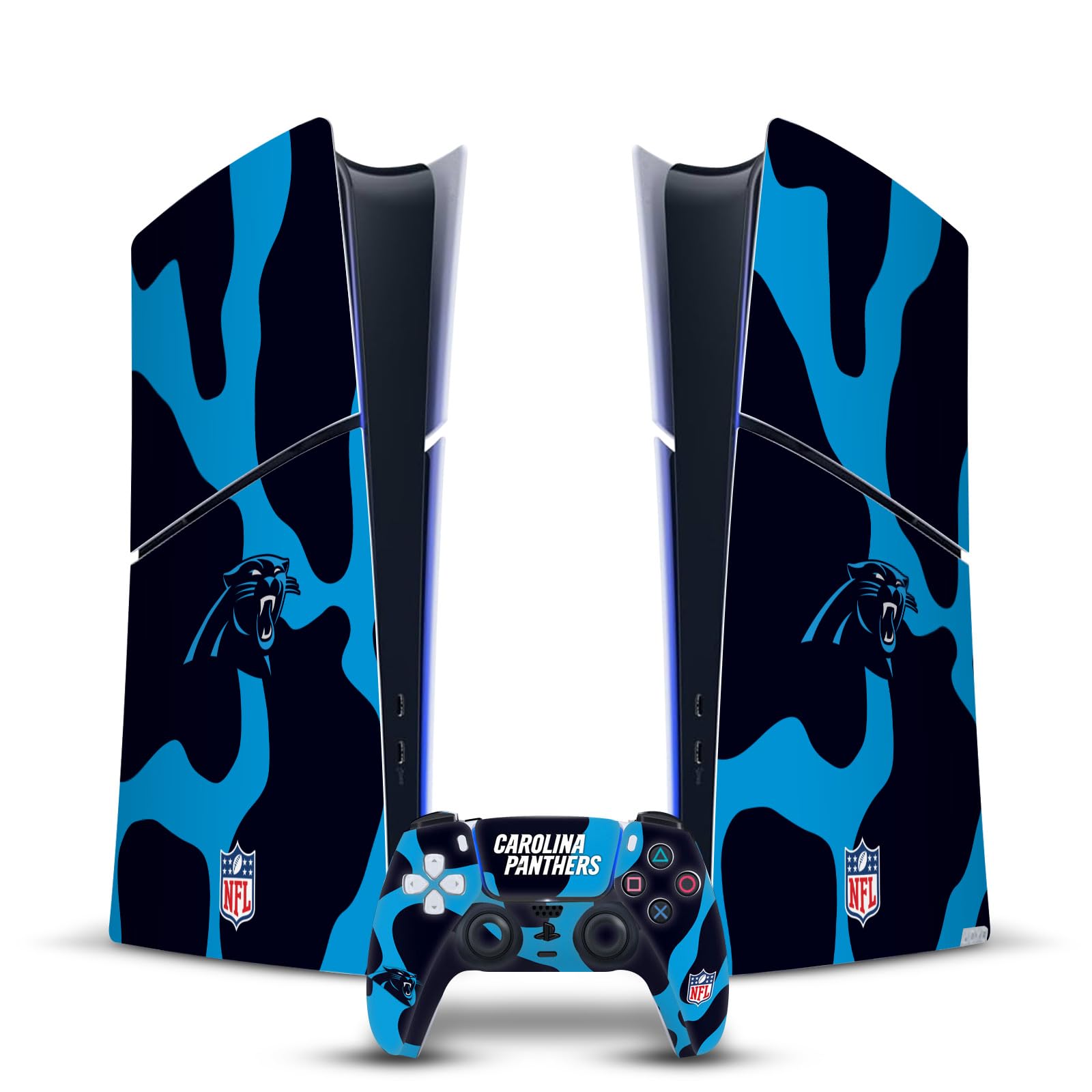 Official NFL Licensed Carolina Panthers Vinyl Skin Decal for Sony PlayStation 5 PS5 Slim & Digital Edition Console & DualSense Controller - Gaming Protection & Customization for Football Fans
