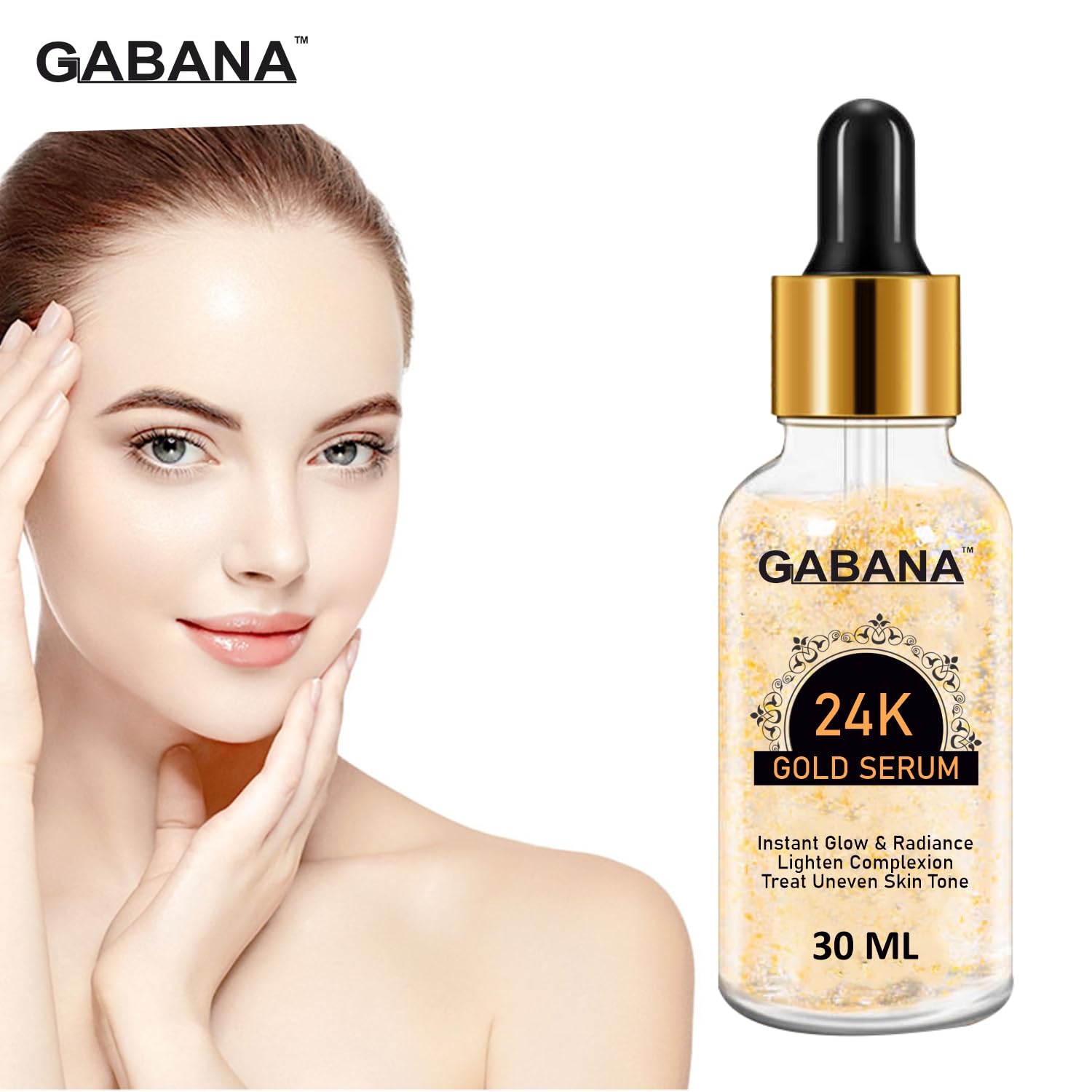 GABANA 24K Gold Facial Serum for Men & Women - 30ml Anti-Aging, Brightening & Acne Treatment - Reduces Dark Spots & Uneven Skin Tone for Instant Glow | Perfect for Daily Skincare Routine & Nighttime Use