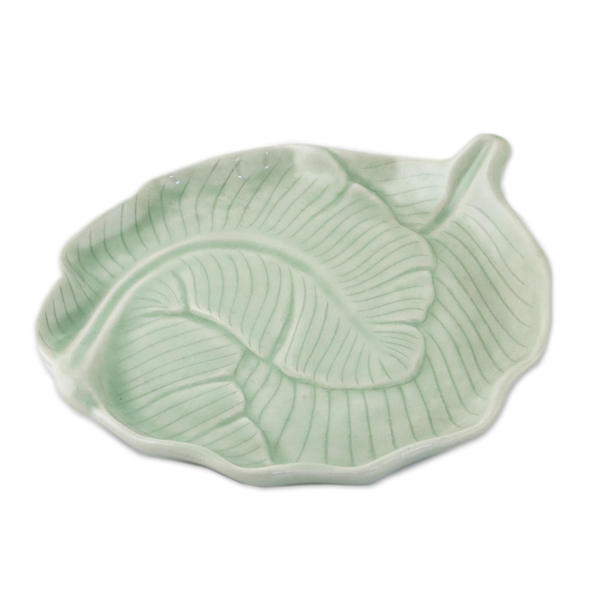 NOVICA Handcrafted Green Celadon Ceramic Tea Set with Leaf & Tree Design - 1 Oz, 'Peaceful Islands' (4-Piece Set) | Perfect for Afternoon Tea, Zen Meditation & Asian-Inspired Home Decor