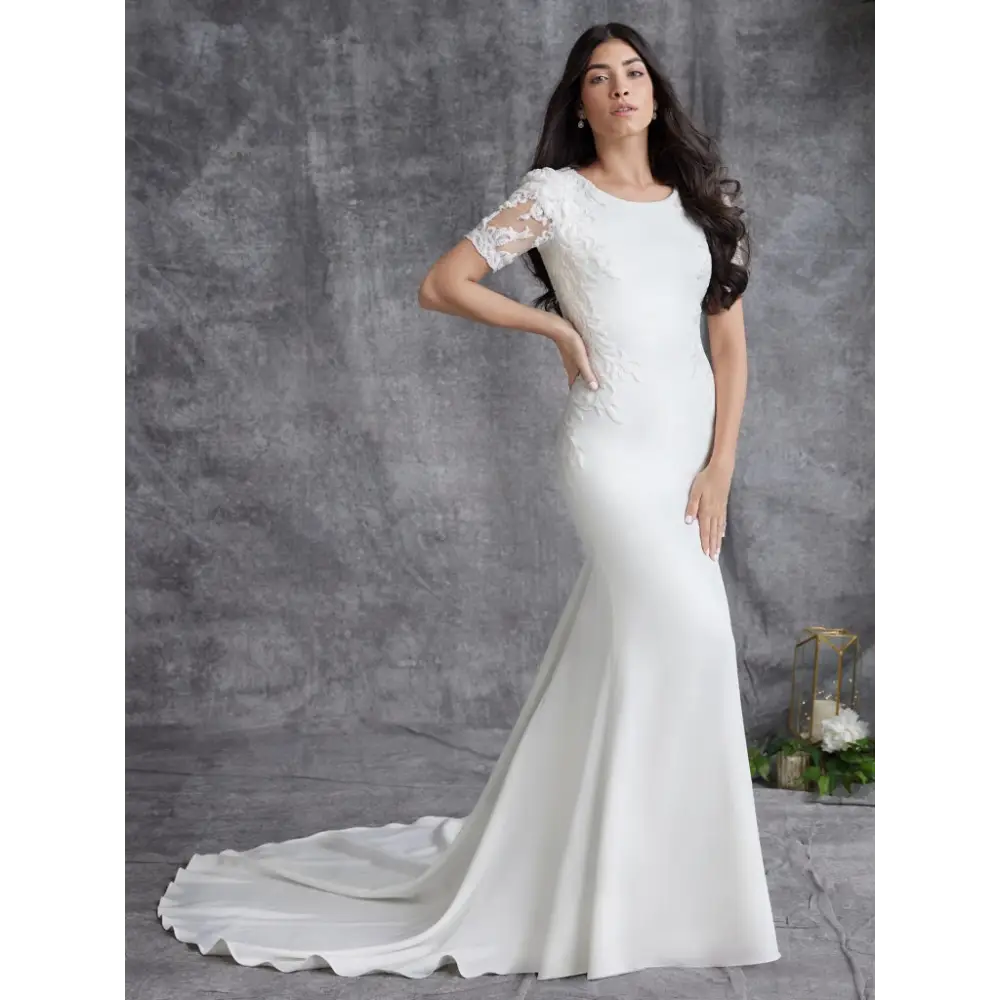 Bellarose Leigh Wedding Dress by Rebecca Ingram - Elegant A-Line Gown with Lace Appliques for Bridesmaids, Church Ceremonies & Formal Events