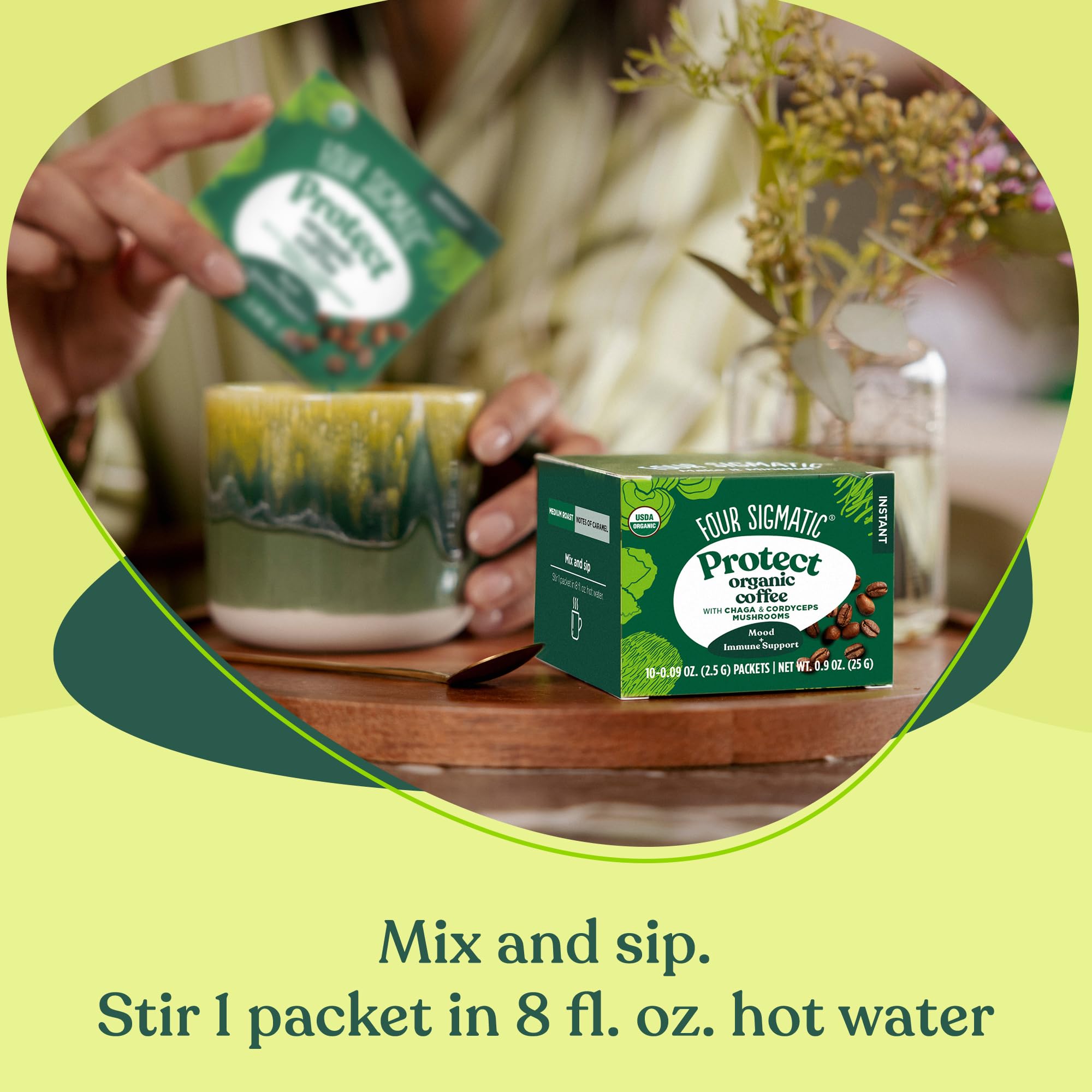 Organic Arabica Instant Coffee with Mushrooms | Focus & Immune Boost | 10 Packets for Work & Travel