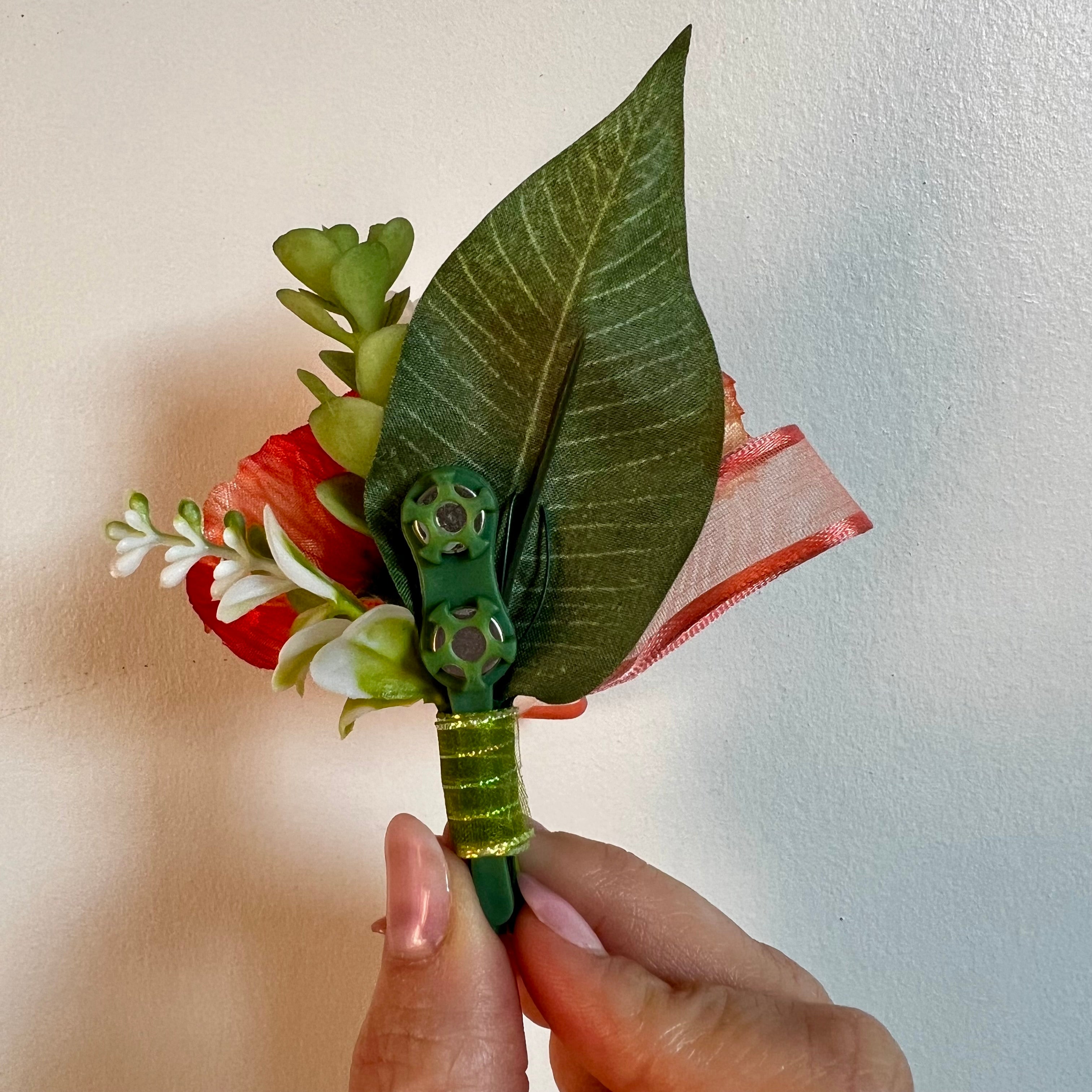 Elegant Orange, Coral & Green Silk Corsage & Boutonniere Set for Weddings, Prom & Formal Events - Handmade Floral Accessories