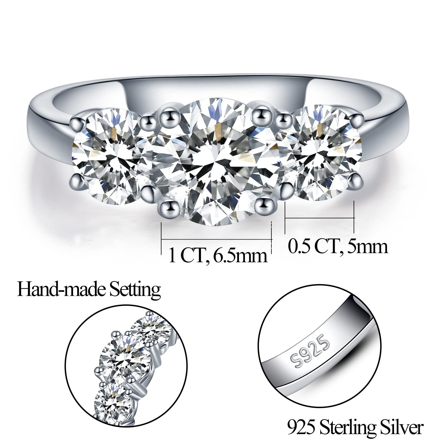 Mejewri 1CT/2CT Moissanite Engagement Ring for Women - 925 Sterling Silver Wedding Promise Ring (H-V Color) | Perfect for Proposals, Anniversaries & Bridal Jewelry