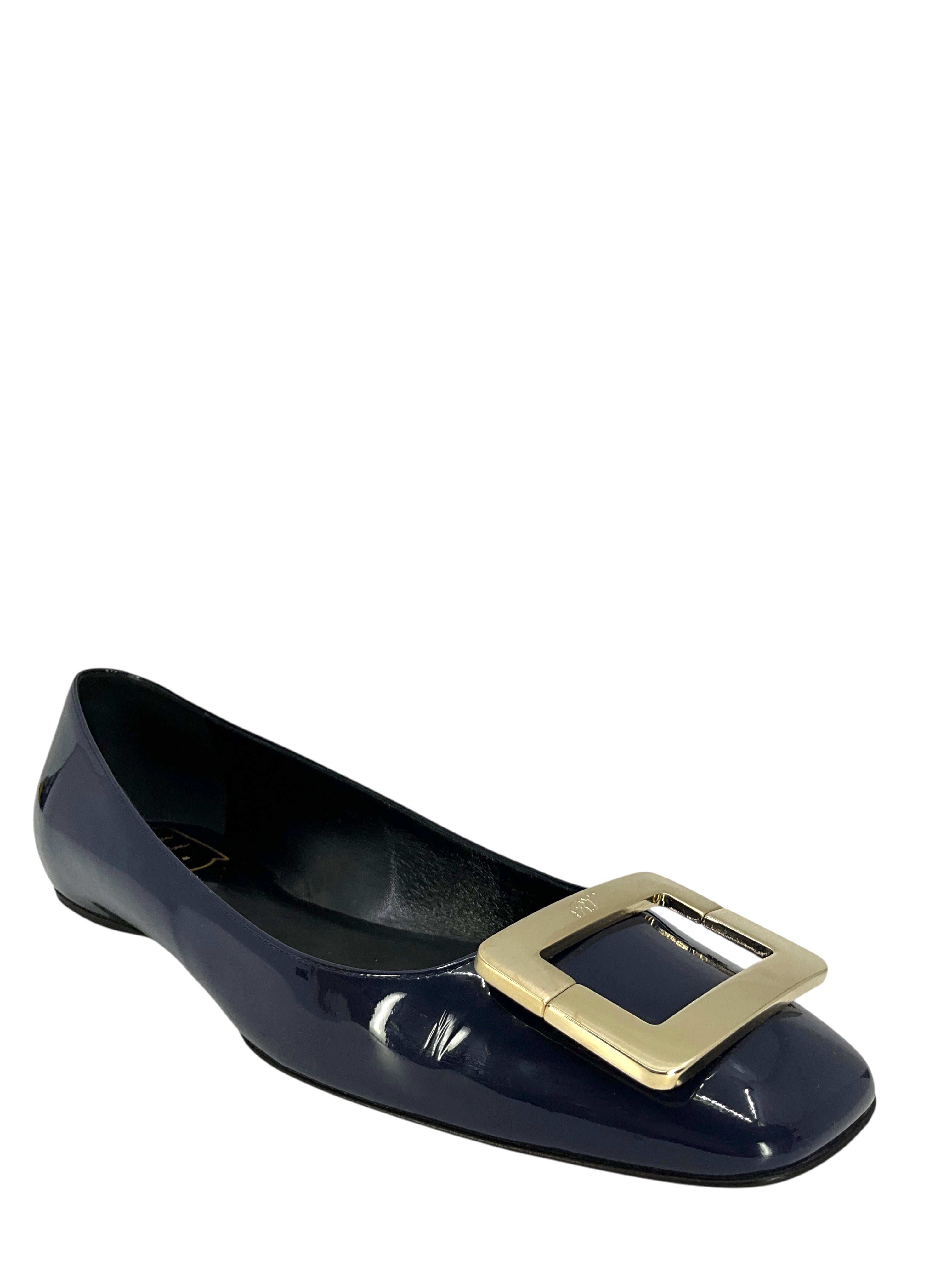 Roger Vivier Belle Vivier Patent Leather Flats - Women's Size 10 US | Classic Pointed Toe Ballet Shoes for Work, Office & Formal Occasions