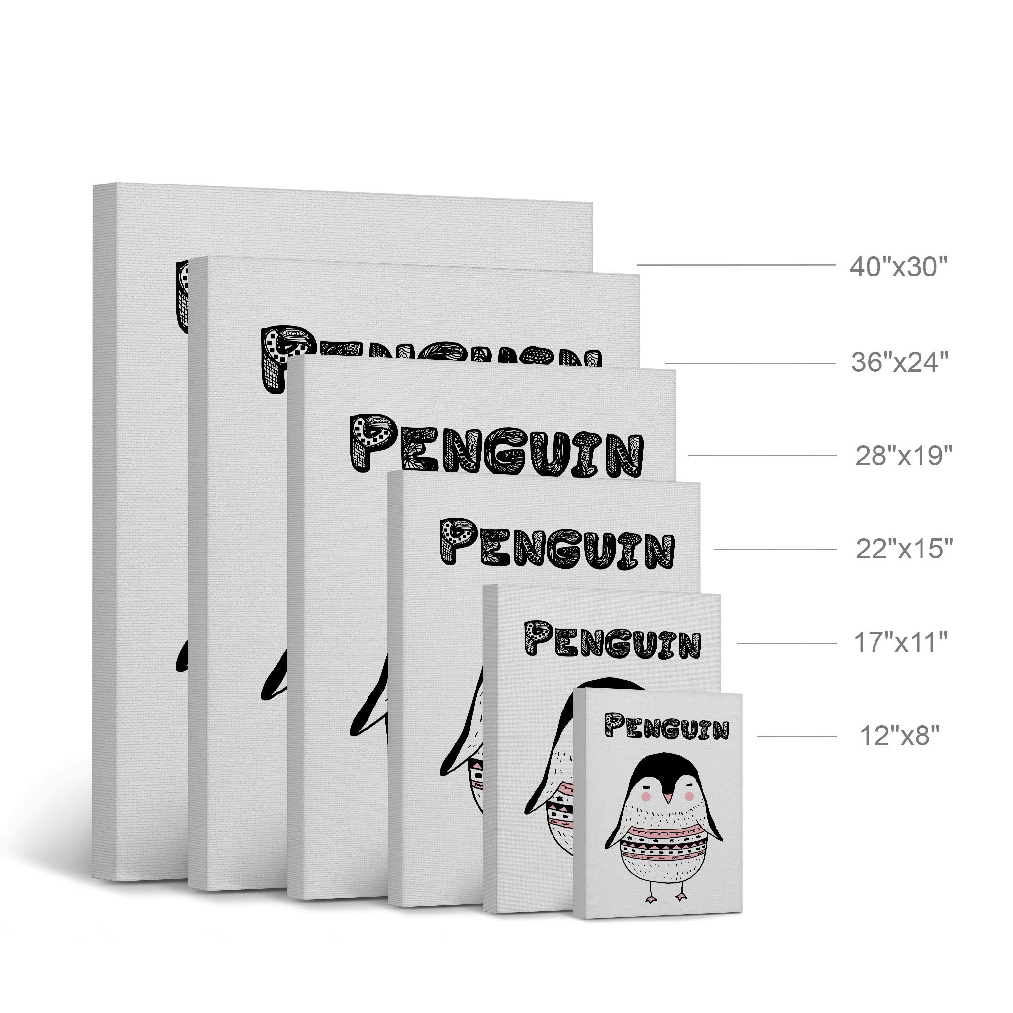 Scandinavian Penguin Wall Art Canvas Print - Handmade in USA - 17x11 Inches - Kids Room Decor, Nursery Wall Art, Baby Room Decoration - Perfect for Playrooms, Bedrooms & Gifts
