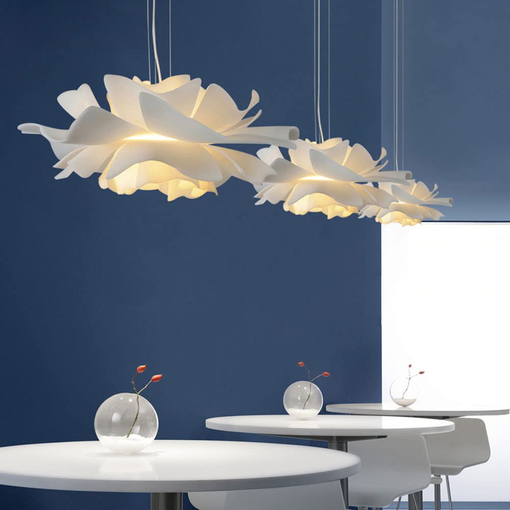 15.8 Inch Modern Floral Chandelier - 1-Light Acrylic Pendant Lighting Fixture with White Flower Shades for Kitchen Island, Dining Room, Bar, Cafe & Restaurant Decor
