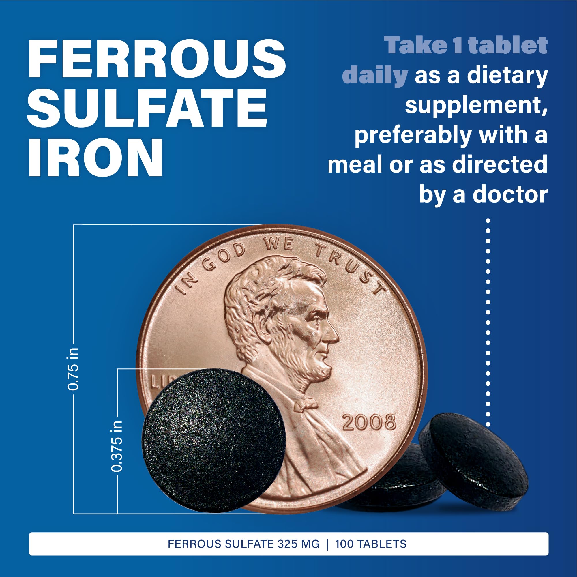 Major Ferosul - Ferrous Sulfate 325mg Tablets with 65mg Elemental Iron - Premium Iron Supplement for Women & Men - Supports Energy & Red Blood Cell Production - 100 Tablets (3 Pack) - Ideal for Anemia Prevention & Fatigue Relief