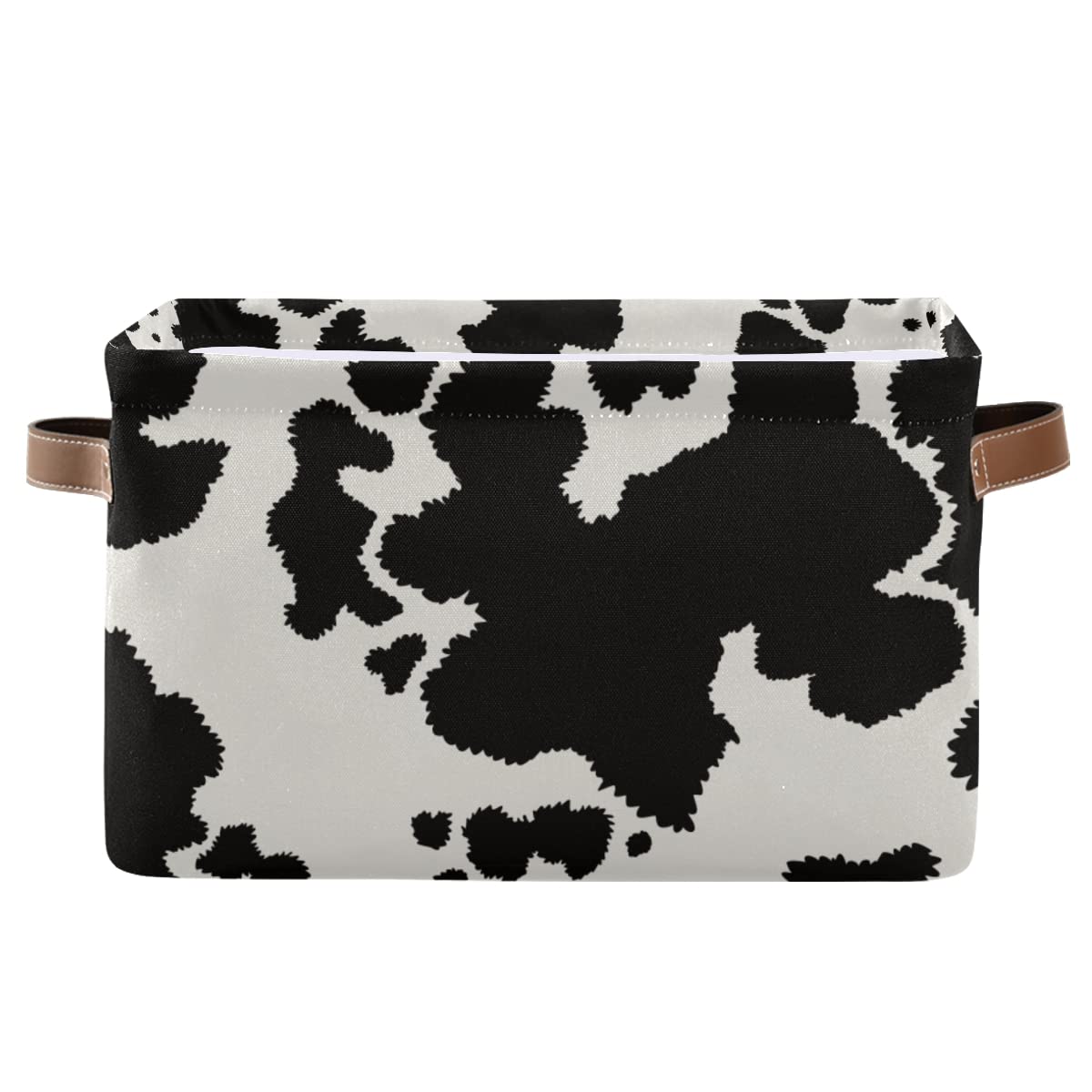 Black and White Cow Hide Collapsible Storage Basket - Waterproof Rectangle Bin for Nursery Toys, Books, Closet Shelves & Bedroom Decor | Perfect for Organizing Kids' Rooms, Living Spaces & Home Storage Solutions